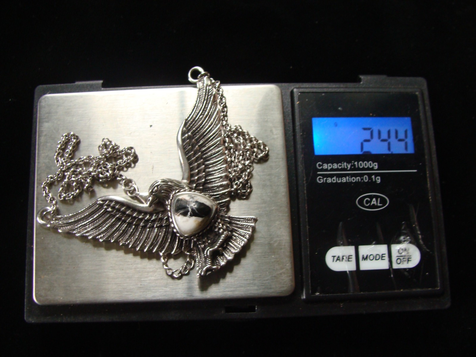 Vintage Sterling Silver Eagle Pendant & Chain Necklace Adjustable 18-21 in long