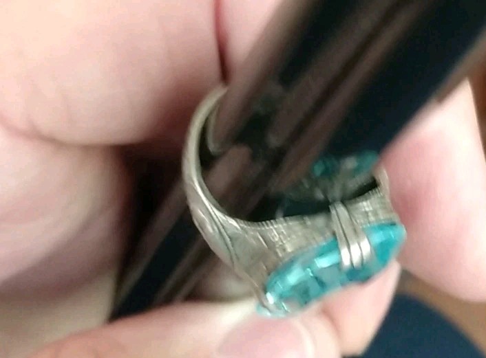 Antique Art Deco Sterling Silver Ring Czech blue Glass Size 5 1/2