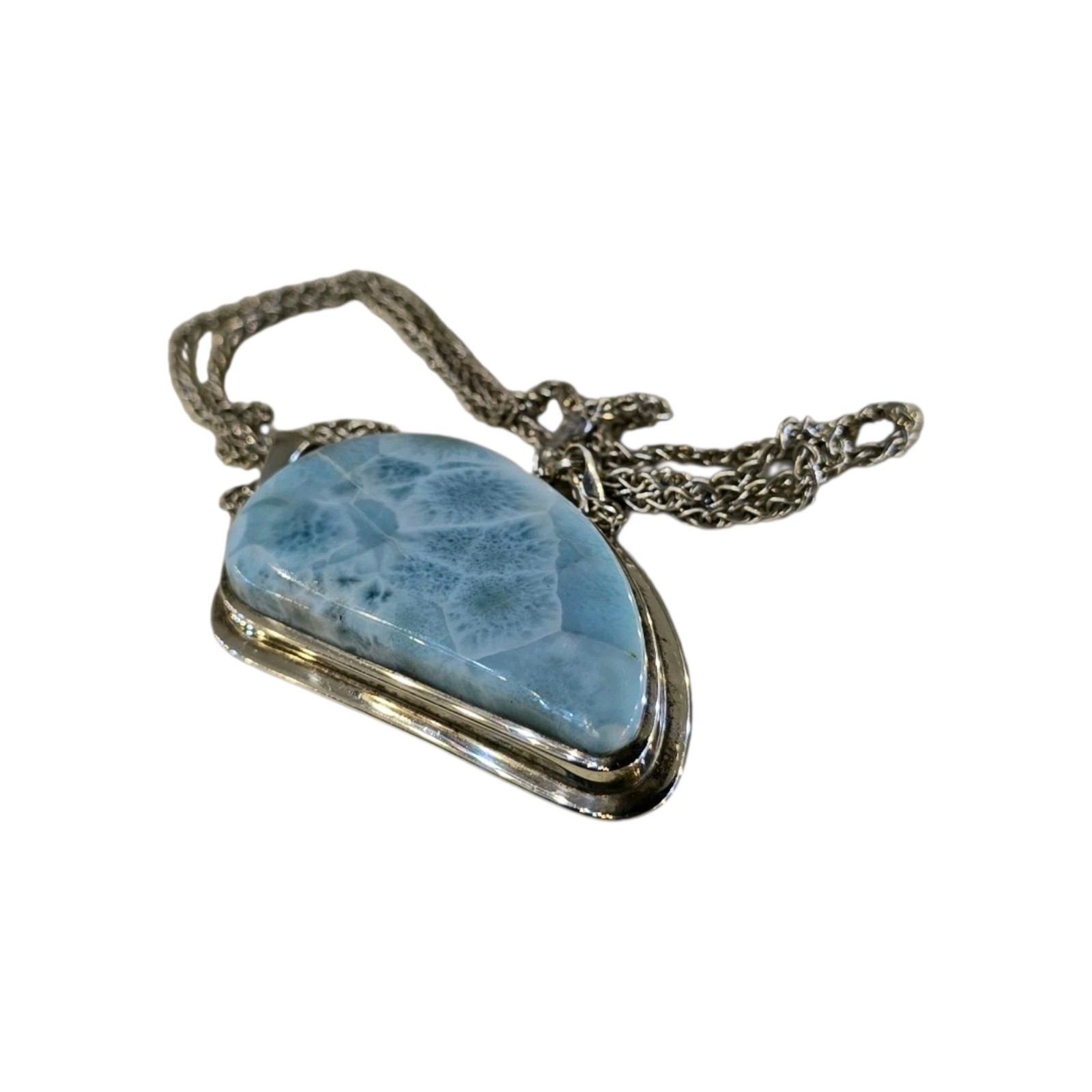 Larimar Pectolite Pendant Necklace Sterling Silver Art G Ito AGI 55g Heavy 23″
