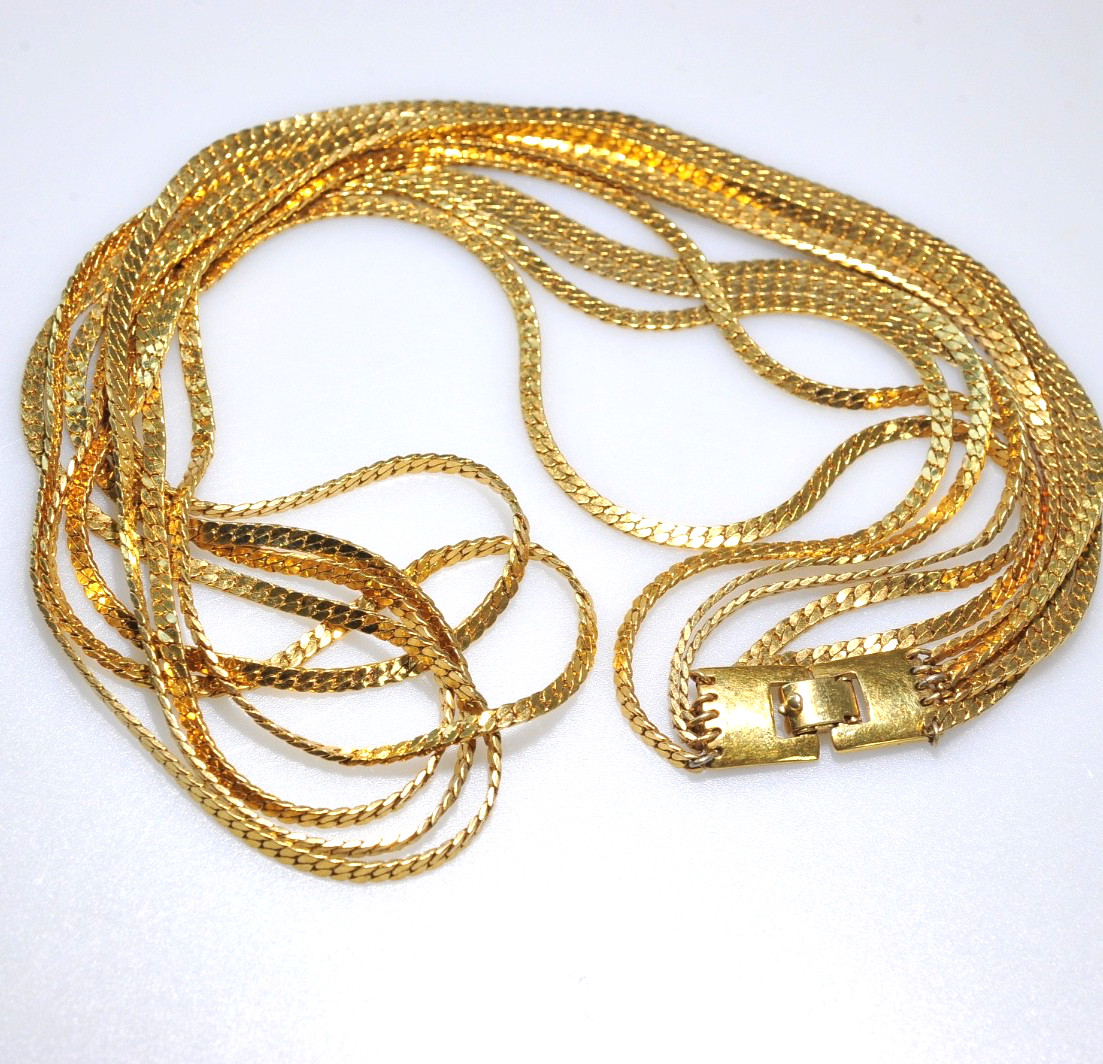 Necklace Monet Long layered shiny gold tone chain 27″ statement signed AF9