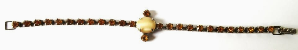 Vintage Amber & Clear Rhinestone Pin And Amber Bracelet