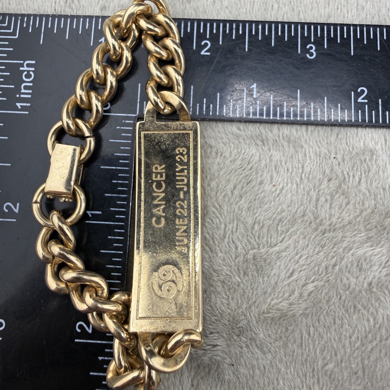 Vintage ID Bracelet Gold Tone Zodiac Horoscope Cancer Engraved 7”