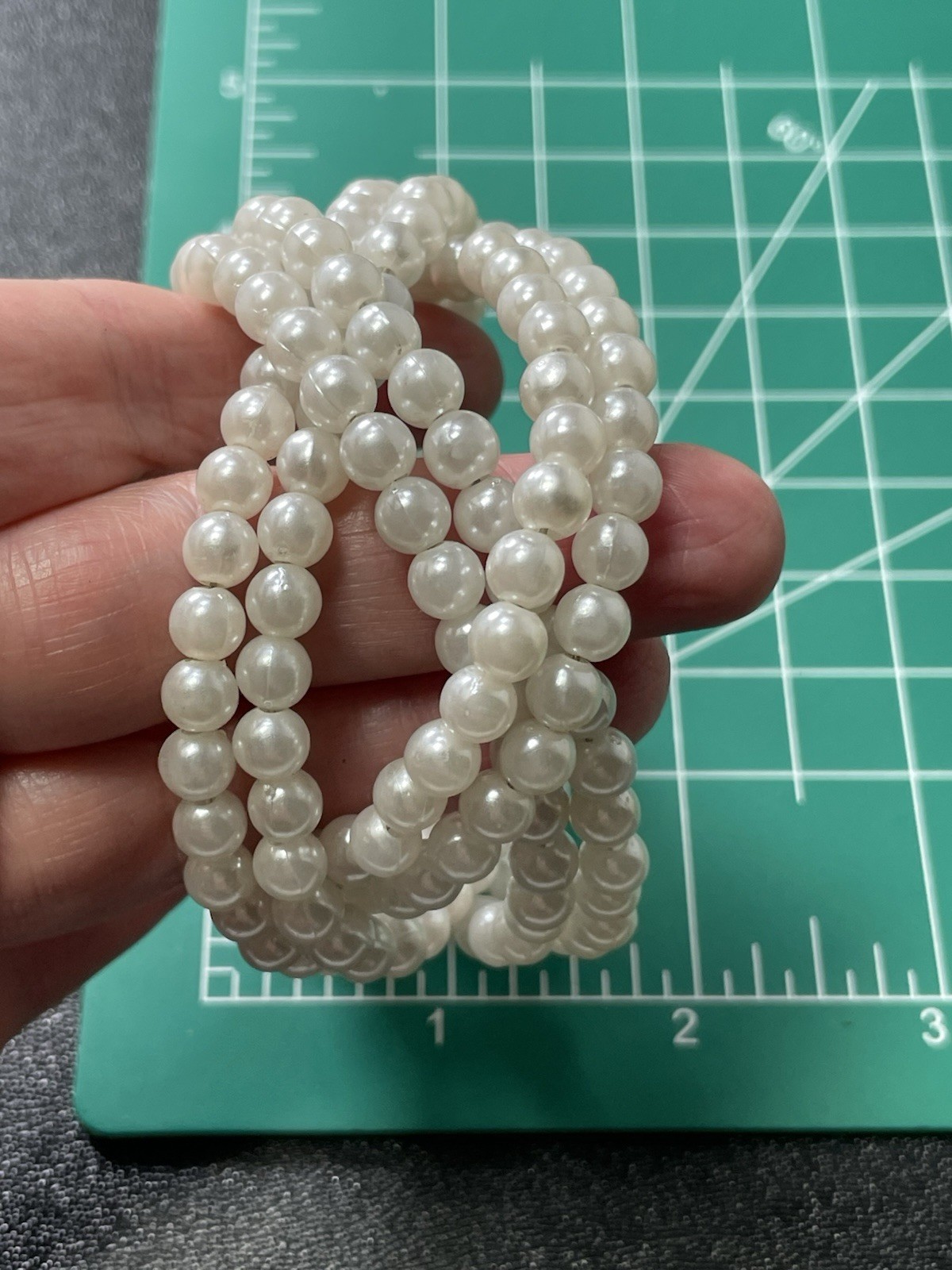 Vintage Faux Pearl Beaded 1.5” Wide Cuff Wrap Bracelet