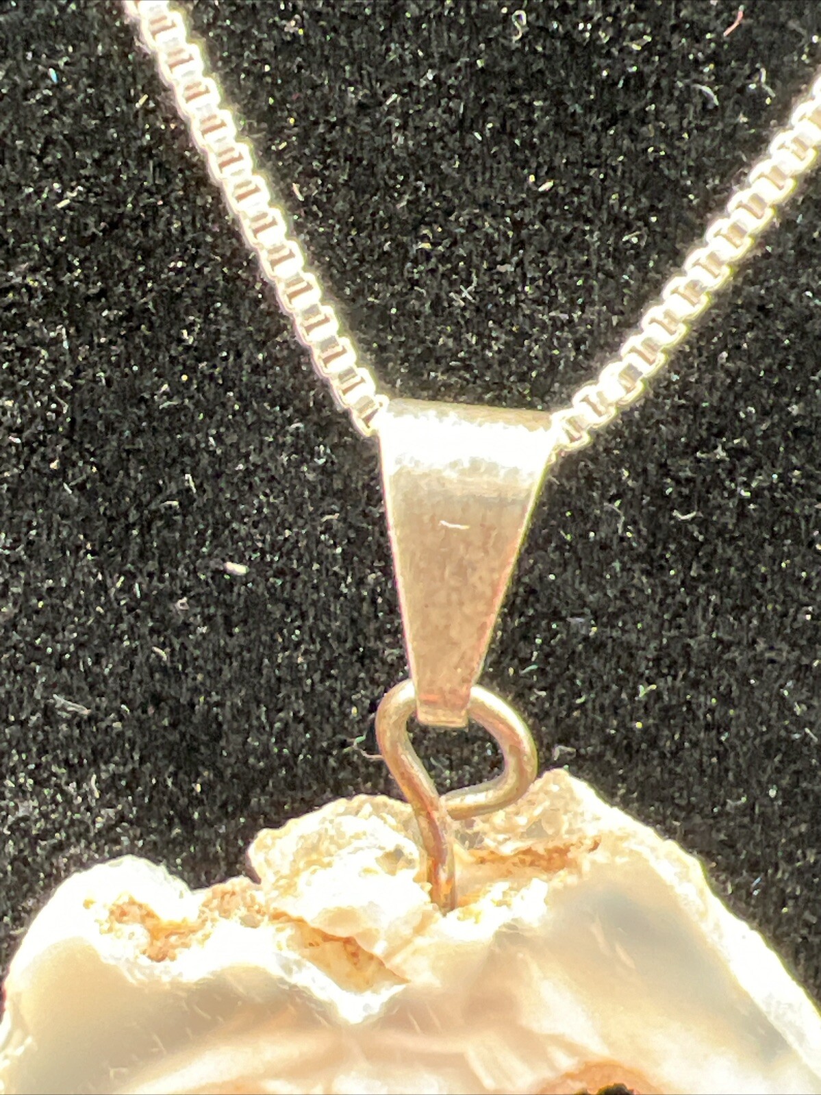 Vintage Druzy Quartz Sliced Pendant On 20″ Sterling Box Chain 10.9 Grams