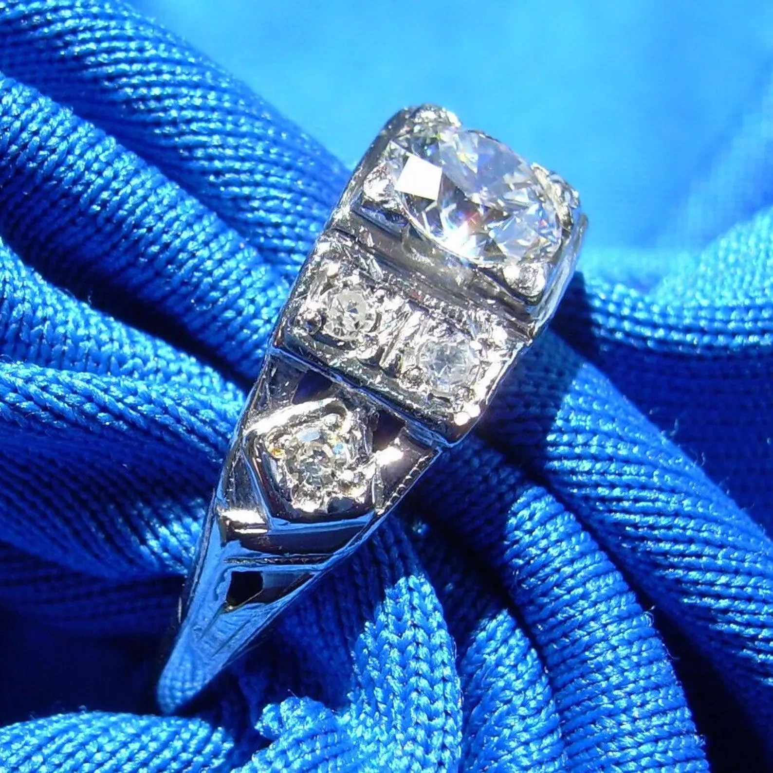 Original EARTH MINED DIAMOND Art Deco Engagement Ring Antique Platinum Solitaire