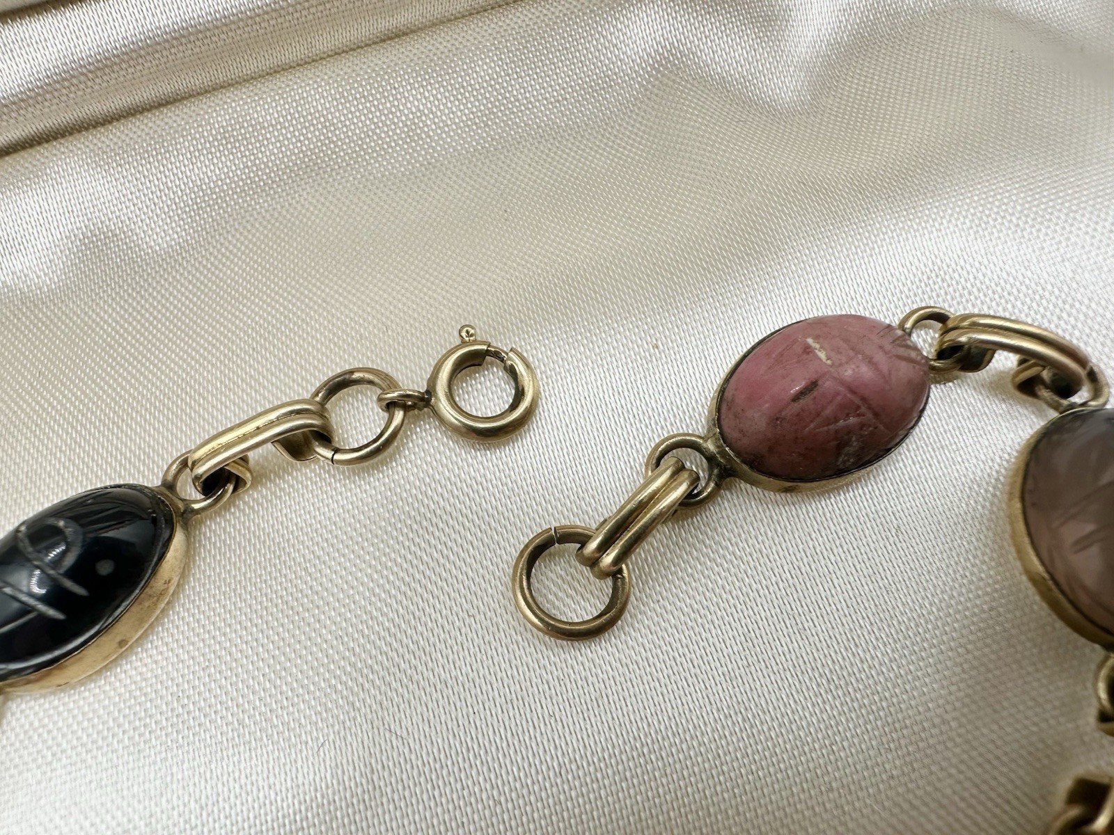 VTG 12k Gold Filled Multi Gemstone Scarab Bracelet 8in 12g Signed Estate Read