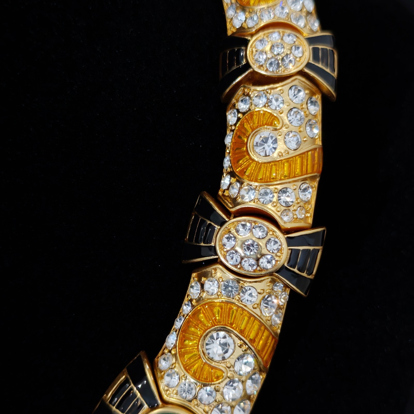 Vintage SAVAR.E Green Cabochon & Crystal Enamel Necklace & Earrings Set