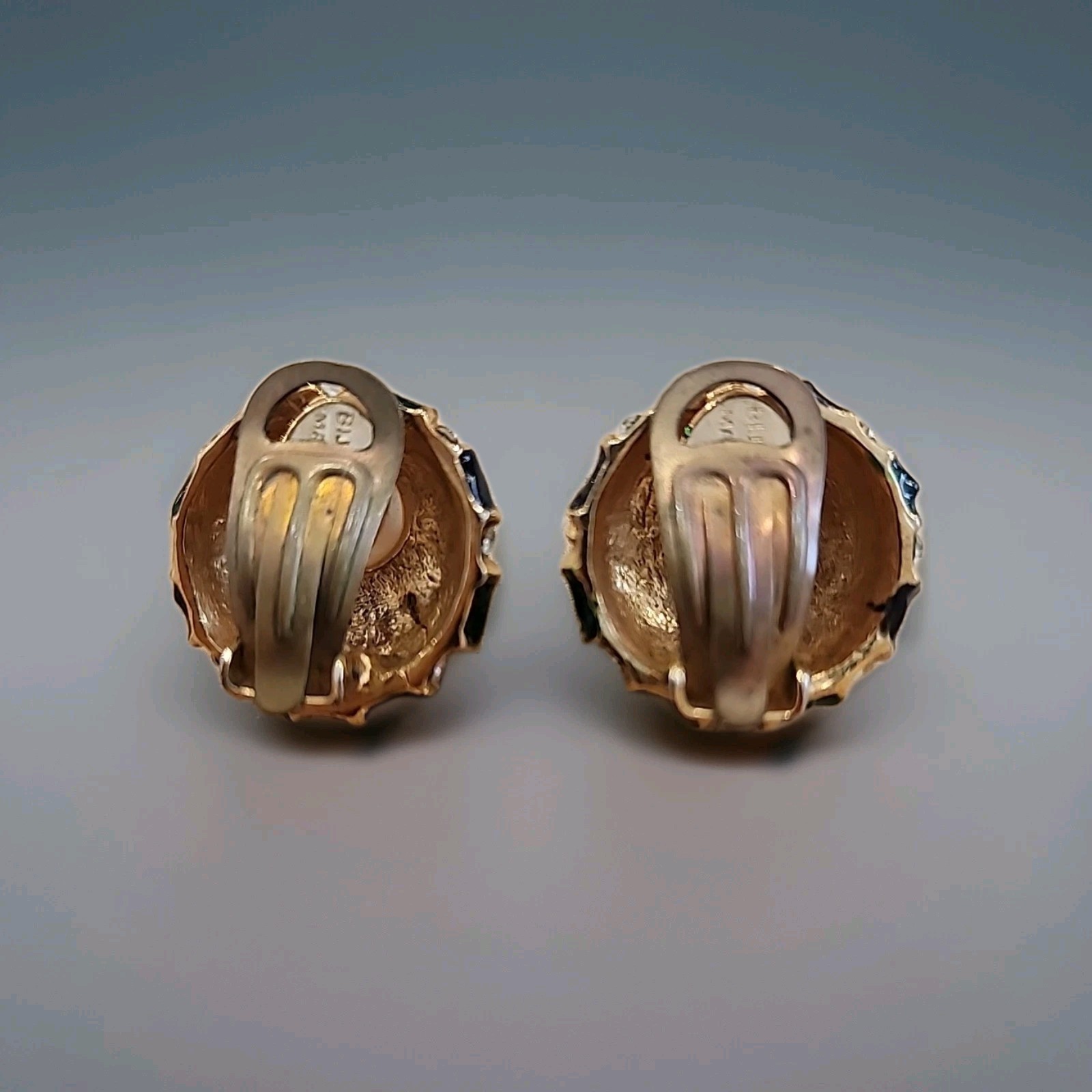 Bijoux ELFC Signed ITALY Clip-On Earrings Faux Pearl MISSING STONES see pictures