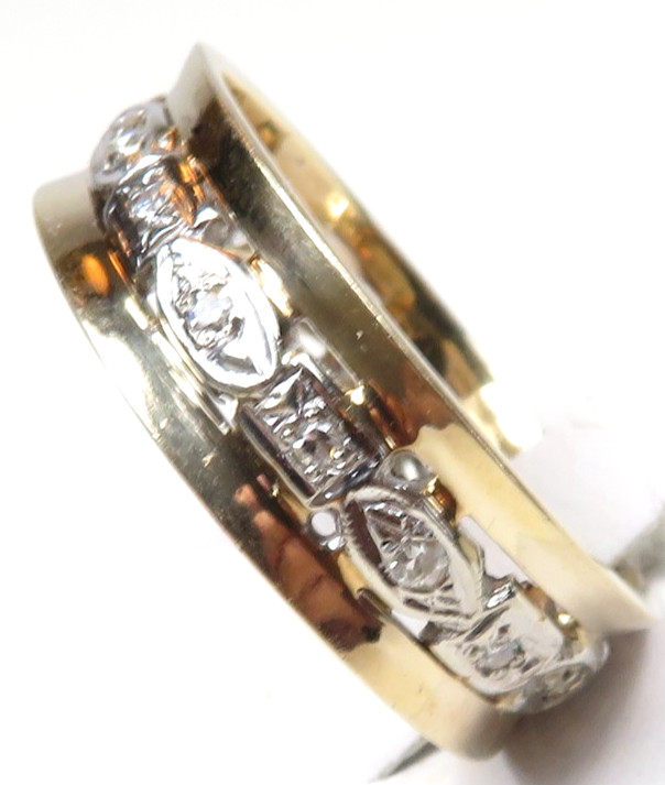 Antique Deco 1920’s 14K Two Tone Eternity Wedding Band Size 8.5 UK-Q1/2 EGL USA