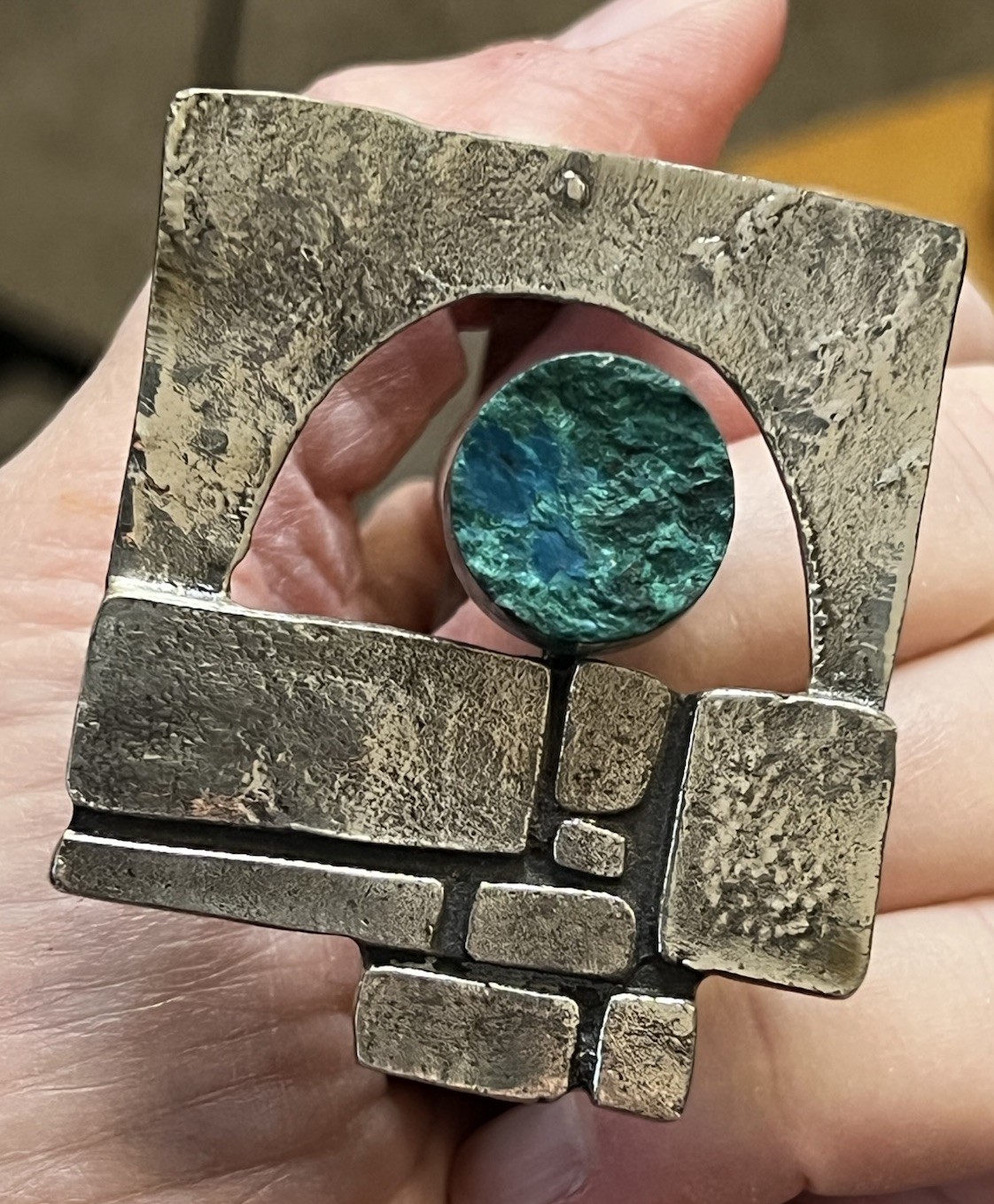 Scandinavian Brutalist 835 Silver Sz 5.75 Artist Crafted Bracelet Chrysocolla