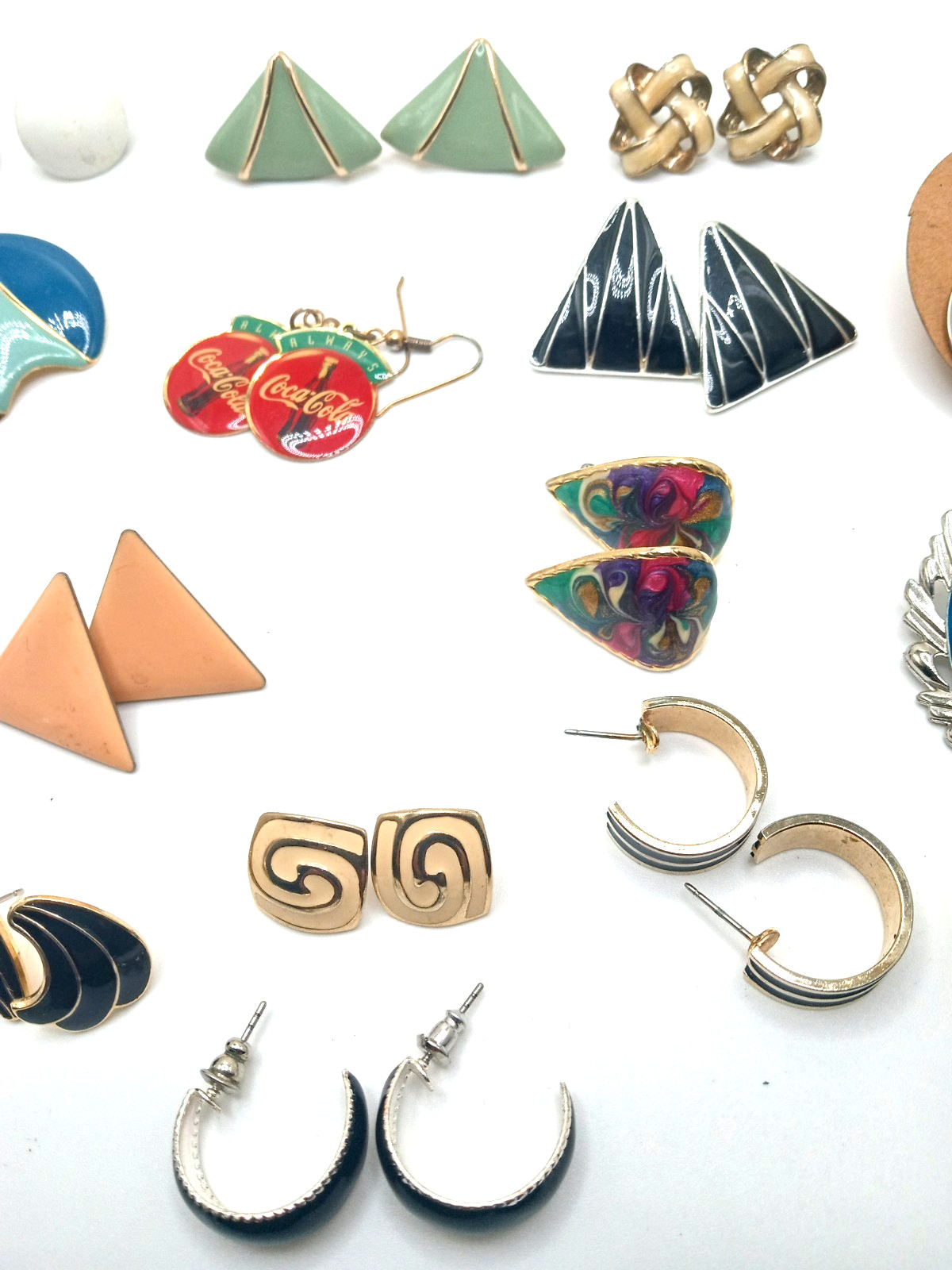Vintage Enamel Pierced Earrings 80’s & More Colorful Variety Lot of 64 Pairs