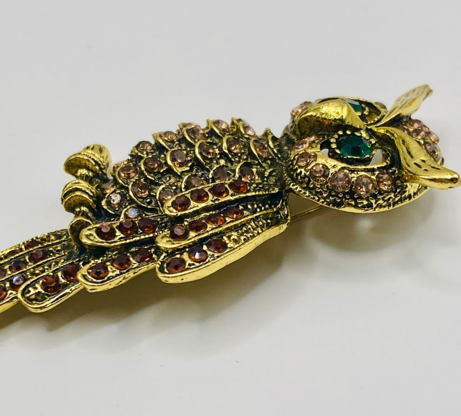 Gold-Tone Rhinestone Owl Brooch -29B