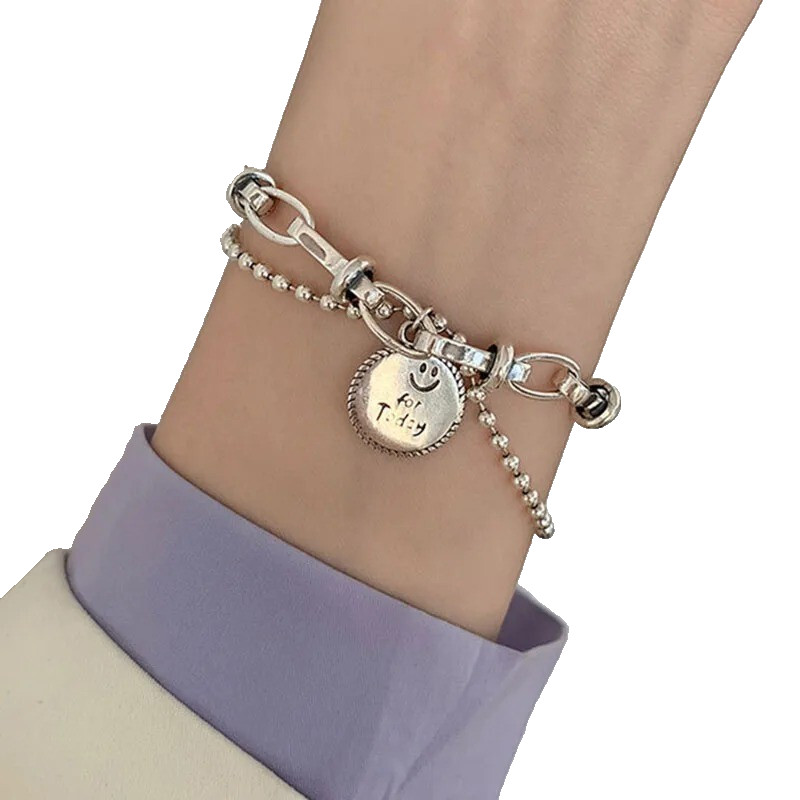 Retro Punk Geometry 925 Sterling Silver Chain Vintage Creative Women Bracelet