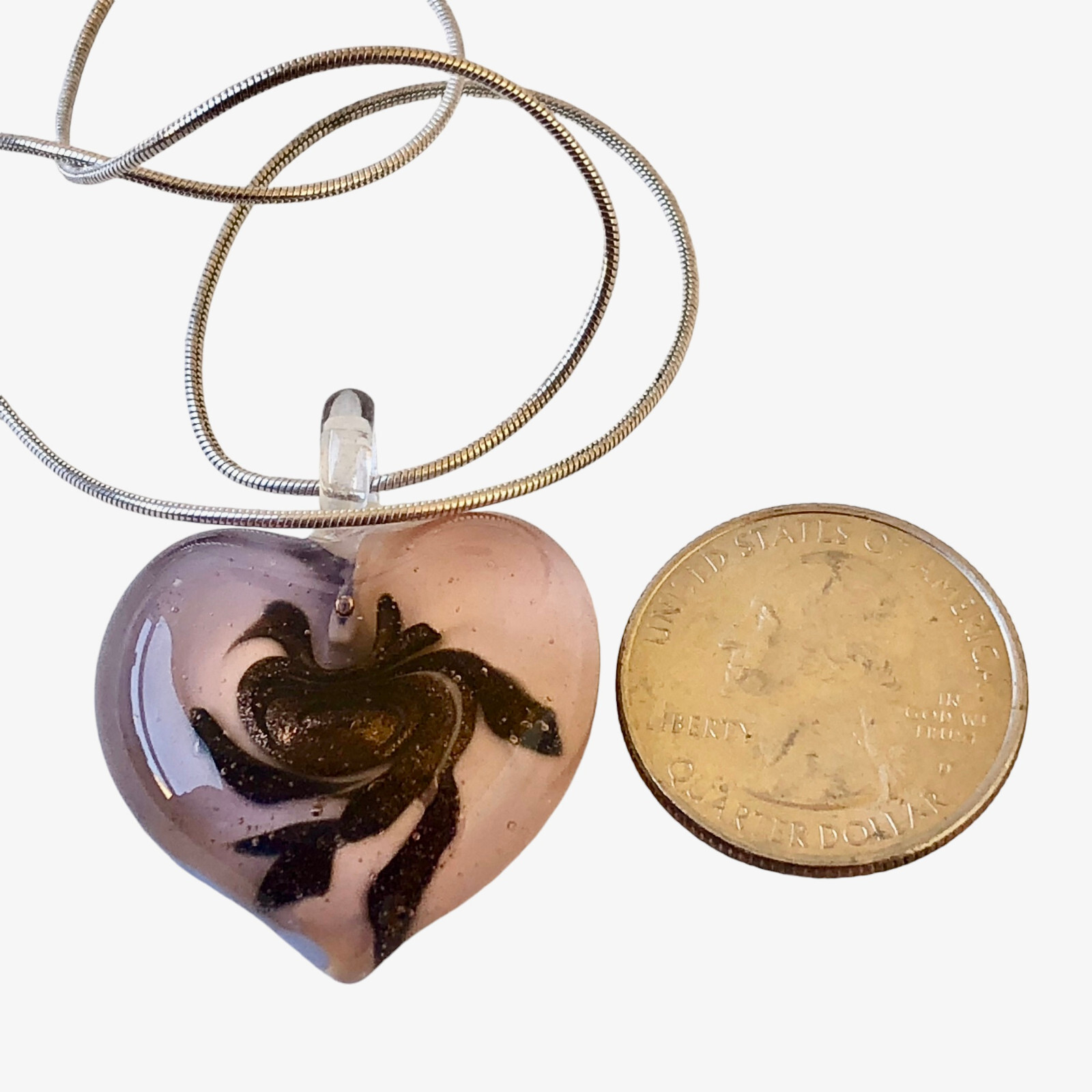 FAS Designer Italy Necklace Sterling Silver & Puffy Heart Pendant DOUBLE SIDED