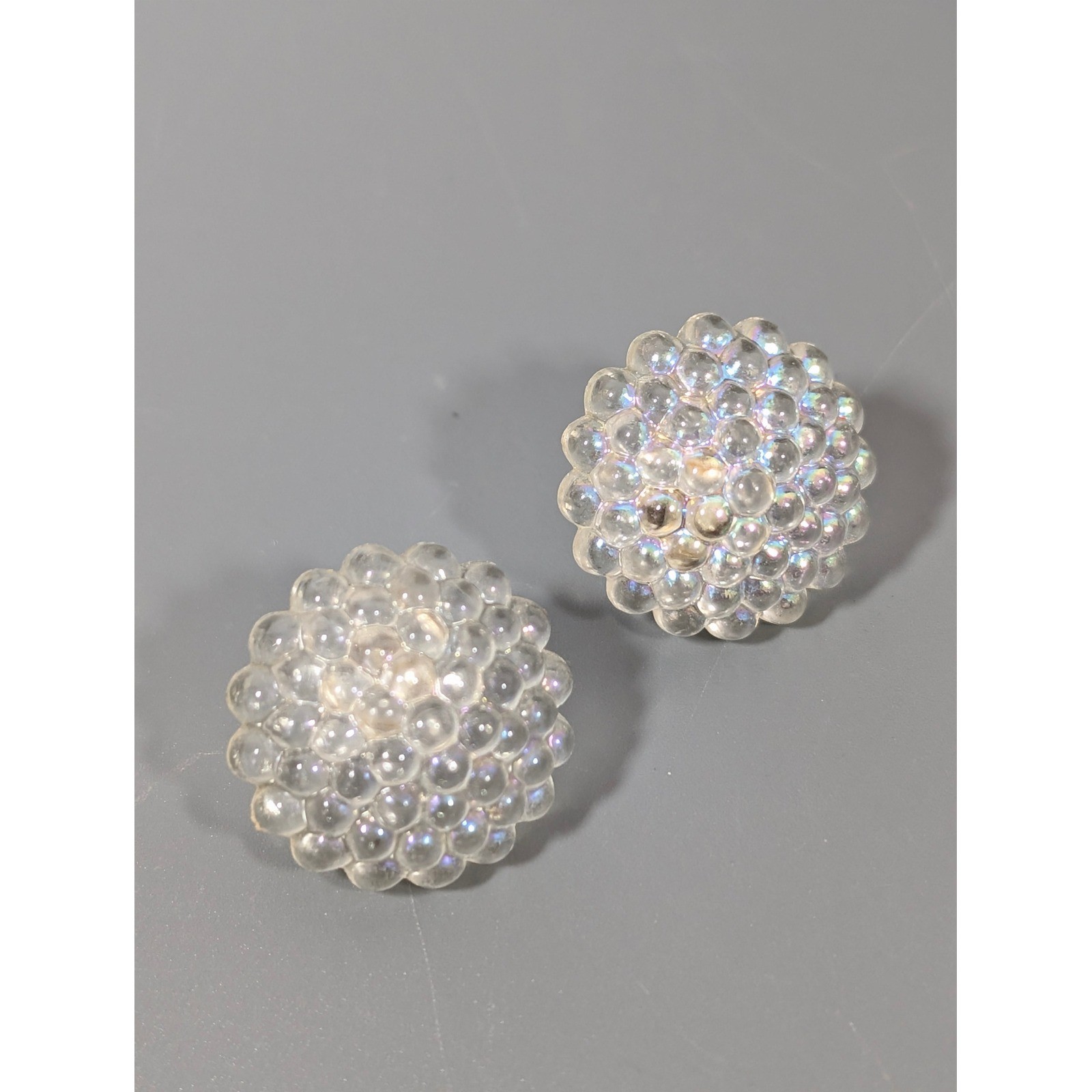 Vintage Lucite Dome Earrings Iridescent Sparkle Pierced Unsigned