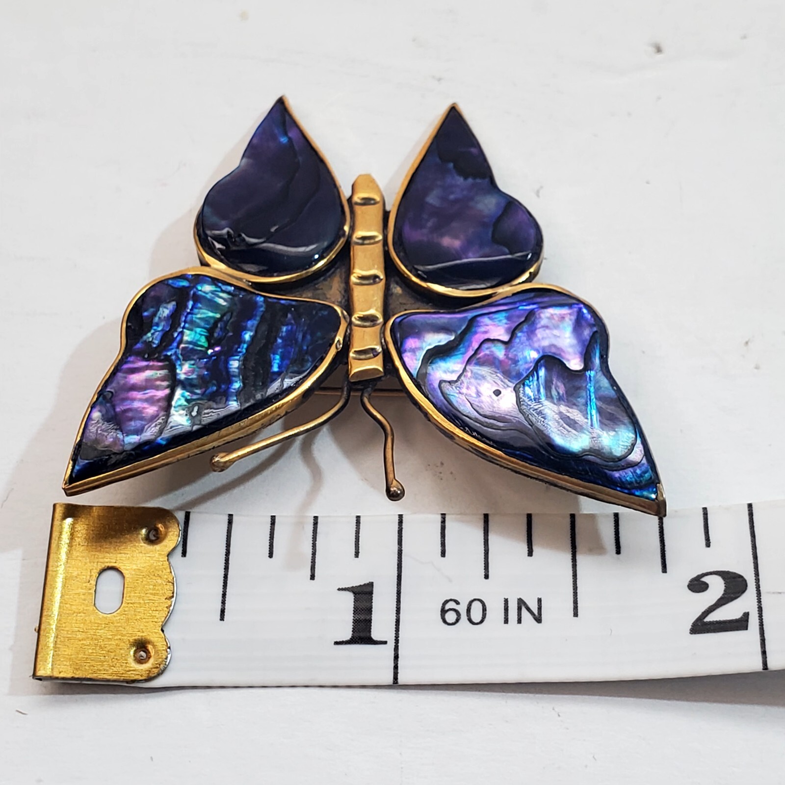 Vintage Alpaca Mexico Inlaid Abalone Purple Blue Butterfly Brooch