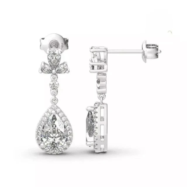 Art Deco Lab Created Diamond Drop/Dangle Antique Earring 14k White Gold Finish