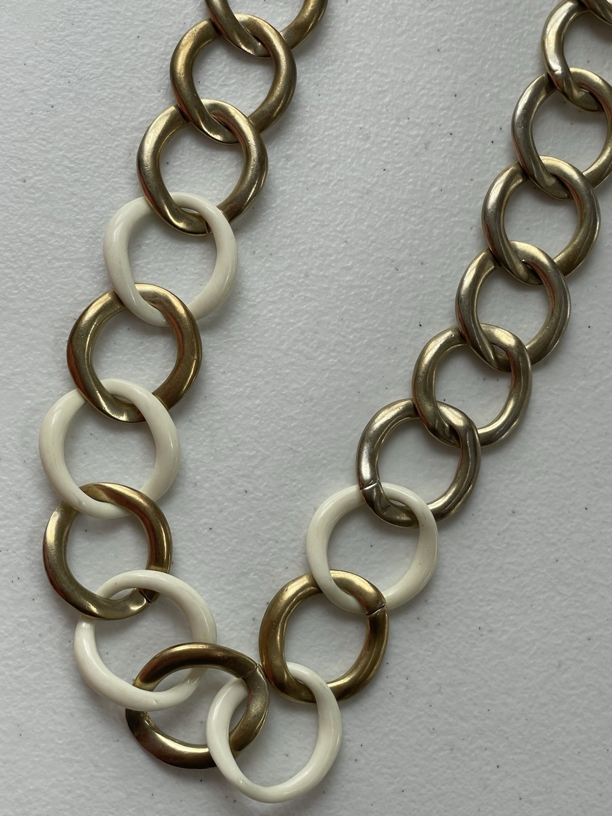 Vintage Monet Gold White Link Necklace Chunky Statement Chain Retro Modern