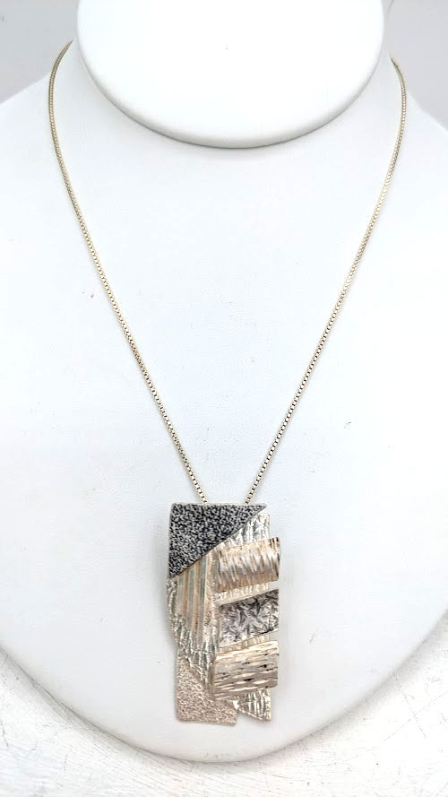 Vintage Statement Pendant Necklace Sterling Silver Modernist Abstract Geometric