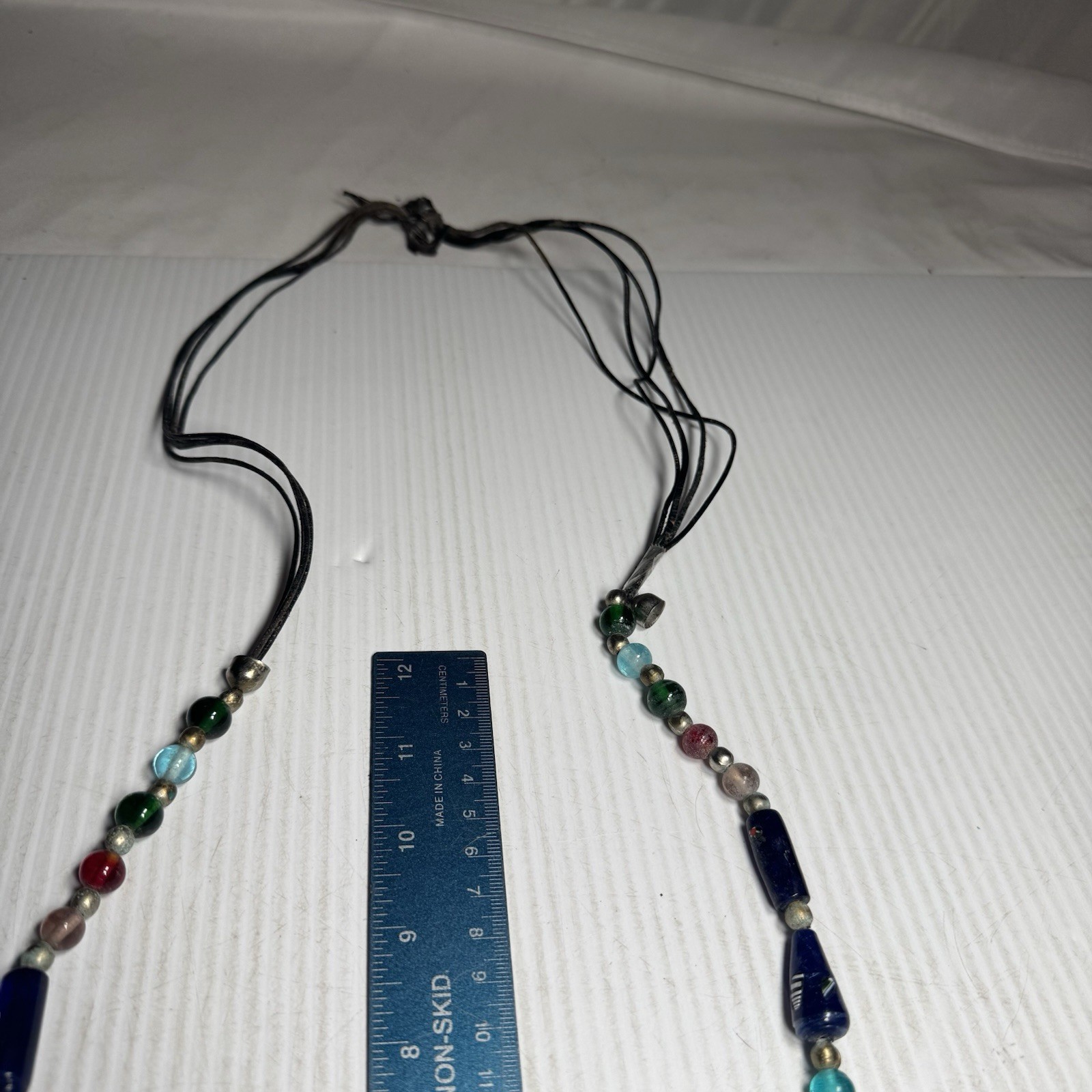 VTG Mid Century African Art Glass Bead and Animal Necklace Extra Long Need Work