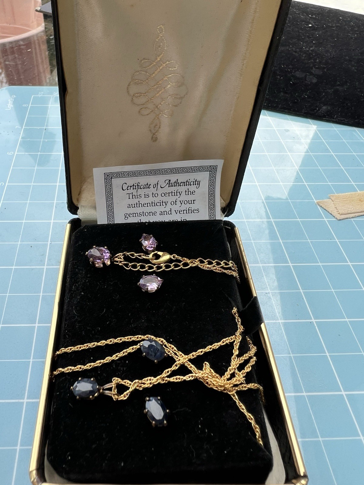 VTG 2 Jewelry Sets Genuine Sapphire Amethyst Jewelry Set with Certificate