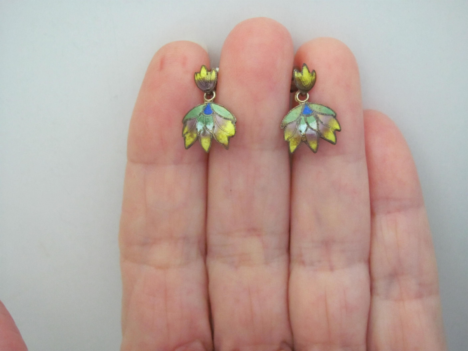 Vintage Earrings Enamel Flowers Silver Gold Guilded Dainty Birthday Anniversary