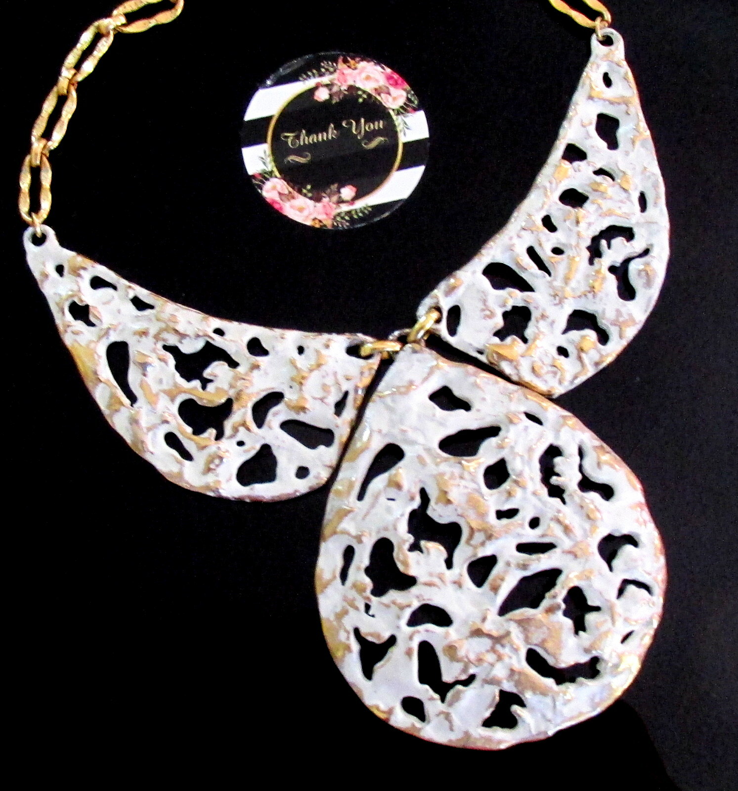 VTG RUNWAY RARE NAPIER BERTOLLI WHITE BRUTALIST “MOLTEN LAVA” BIB NECKLACE EXC