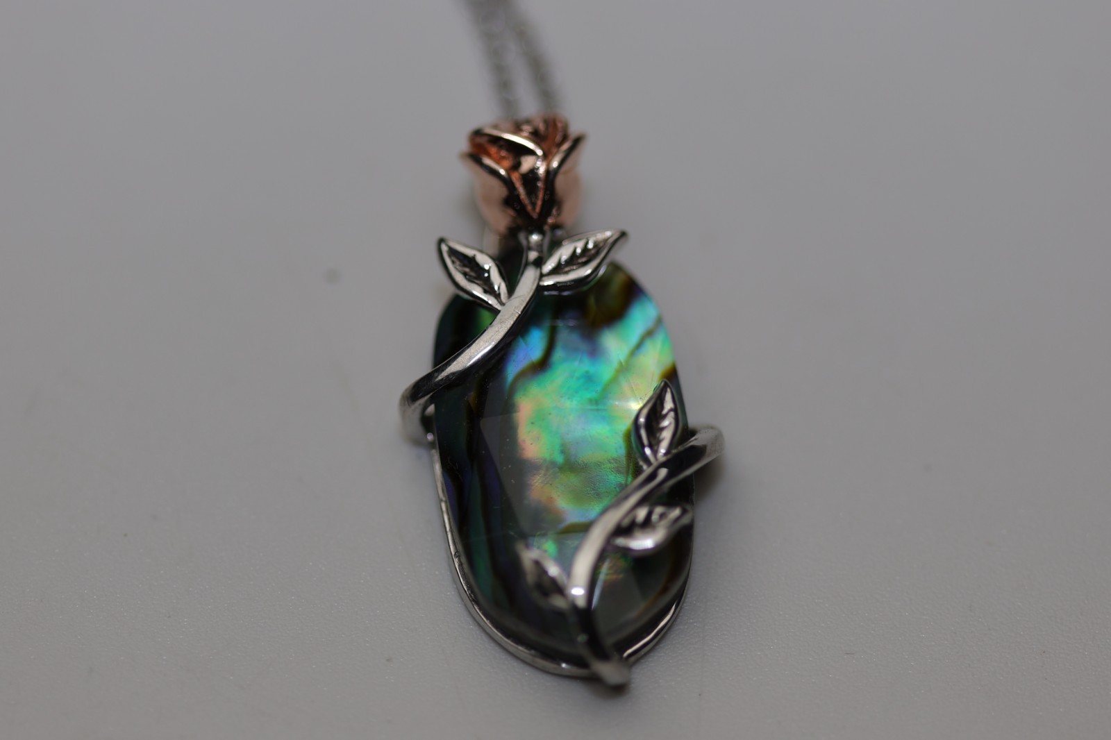 Rose Wrapped Gem Pendant Necklace Sterling Silver