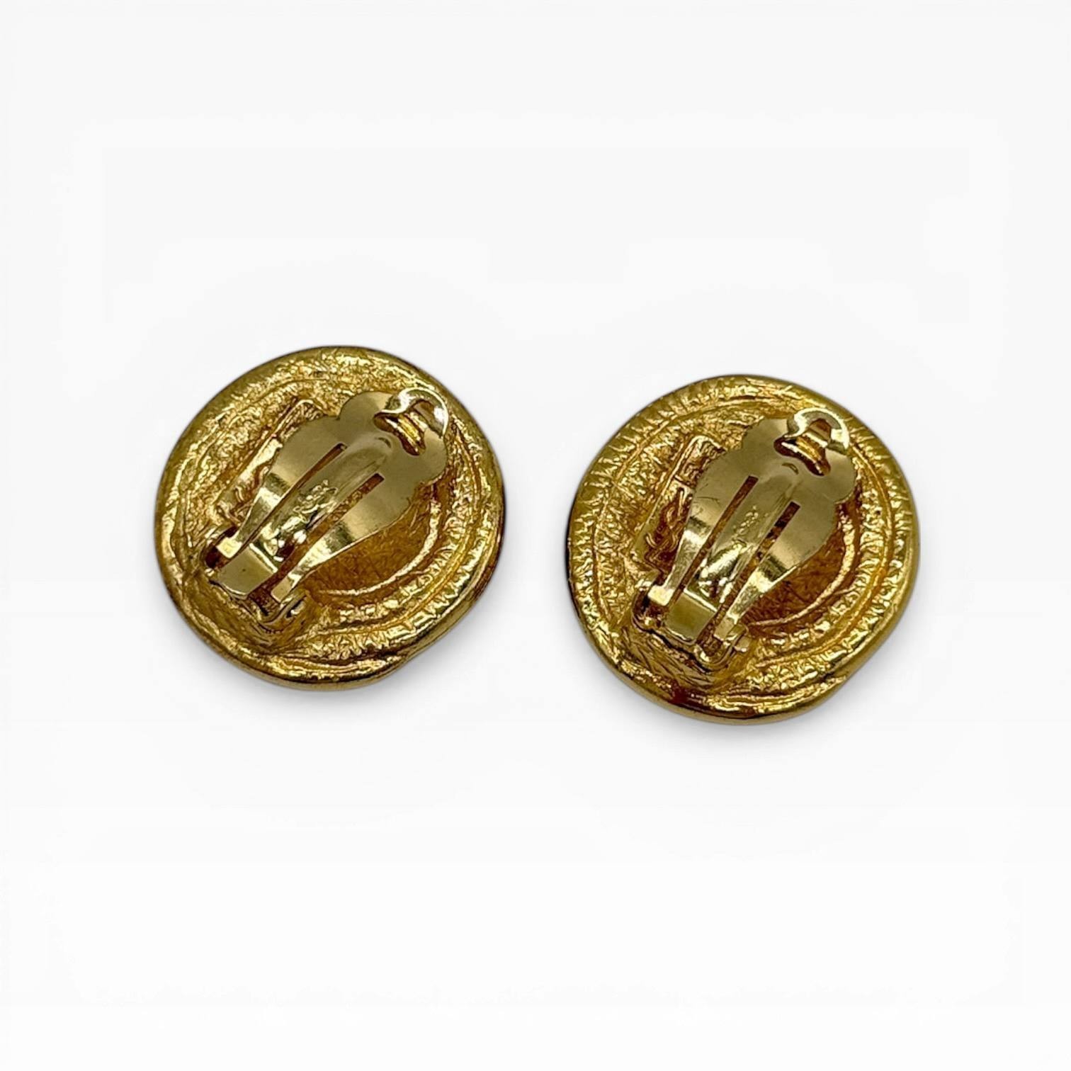 Vintage Yves Saint Laurent Gold Tone Clip On Earrings France 1980s
