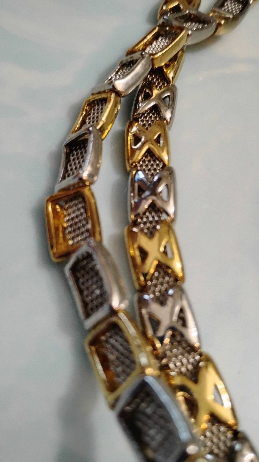 30-36″ 2 Tone X Necklace Or Belt With Dousing Fob