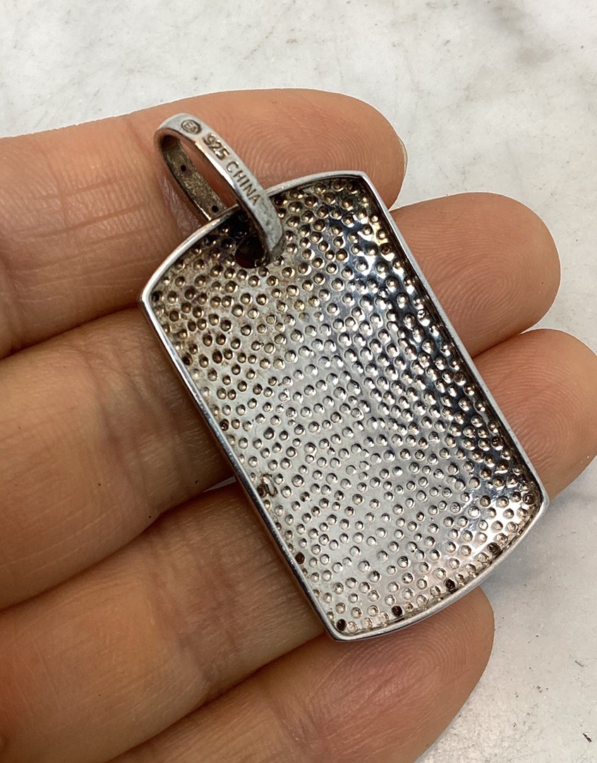 Vintage 925 Sterling Silver CZ Initial M Dog Tag Pendant