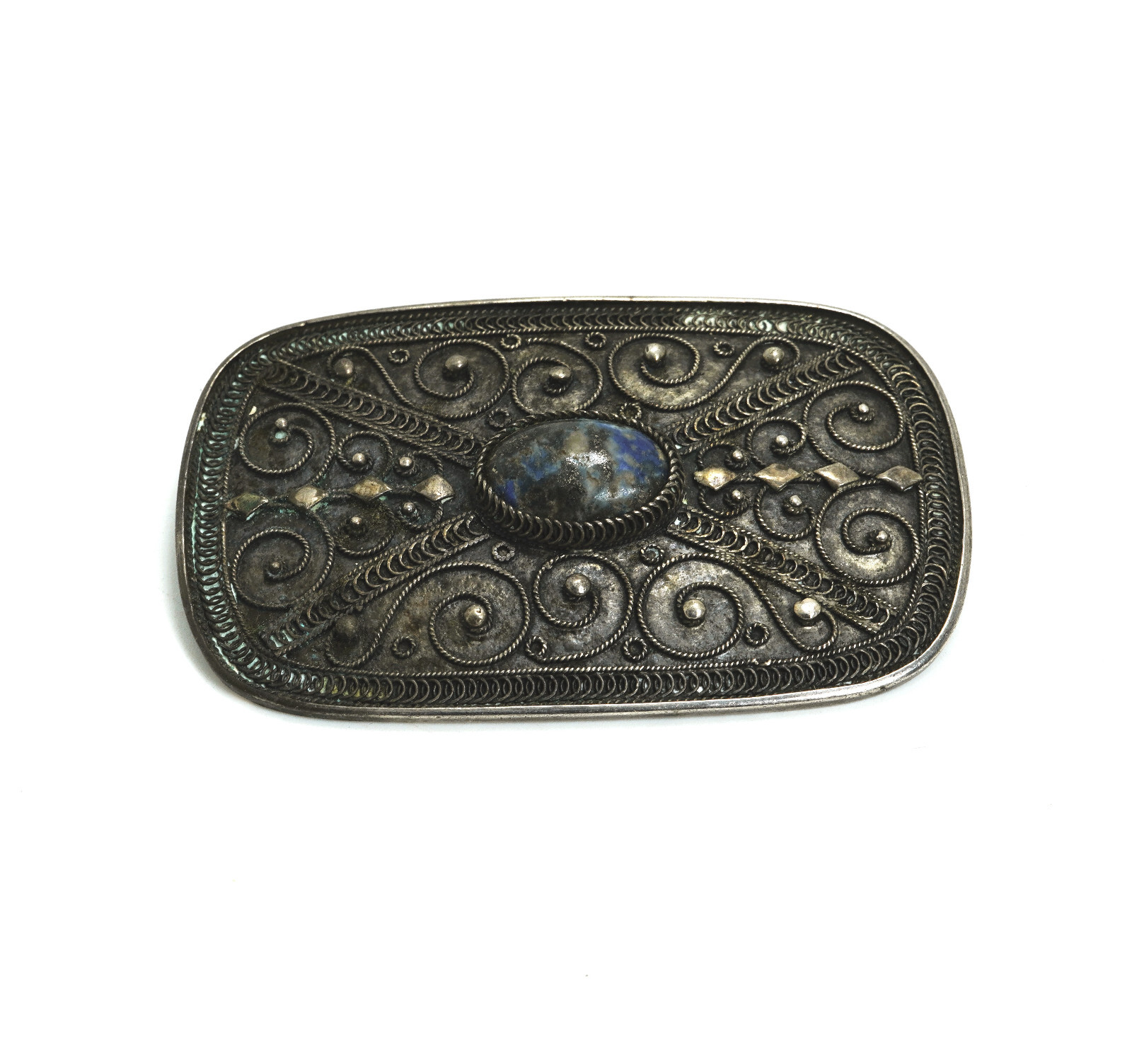 Vintage Silver & Sodalite Filigree Brooch