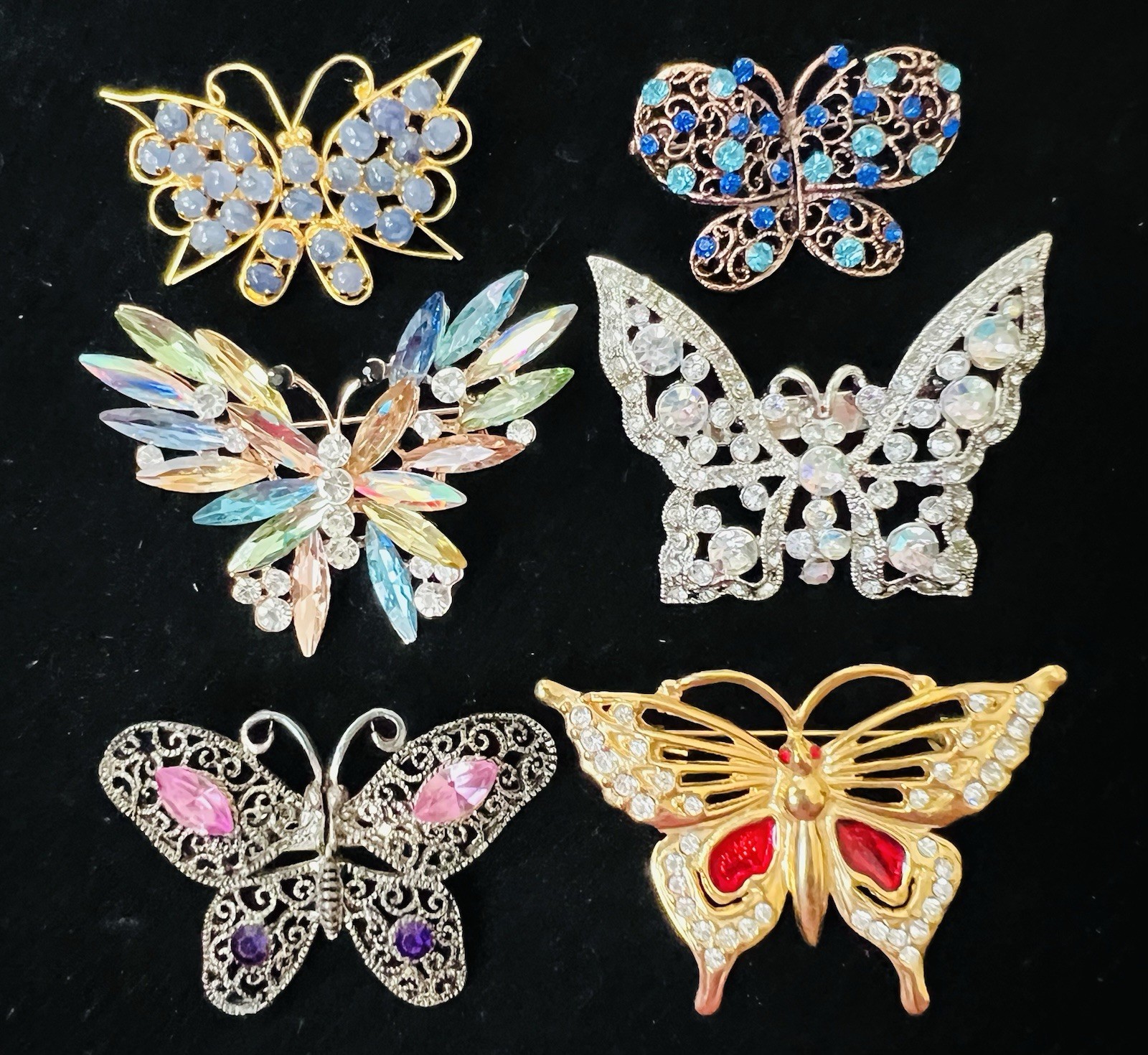 Lot 65 Vtg BUTTERFLY BROOCH Rhinestone Enamel 925 800 Silver GF Monet Trifari