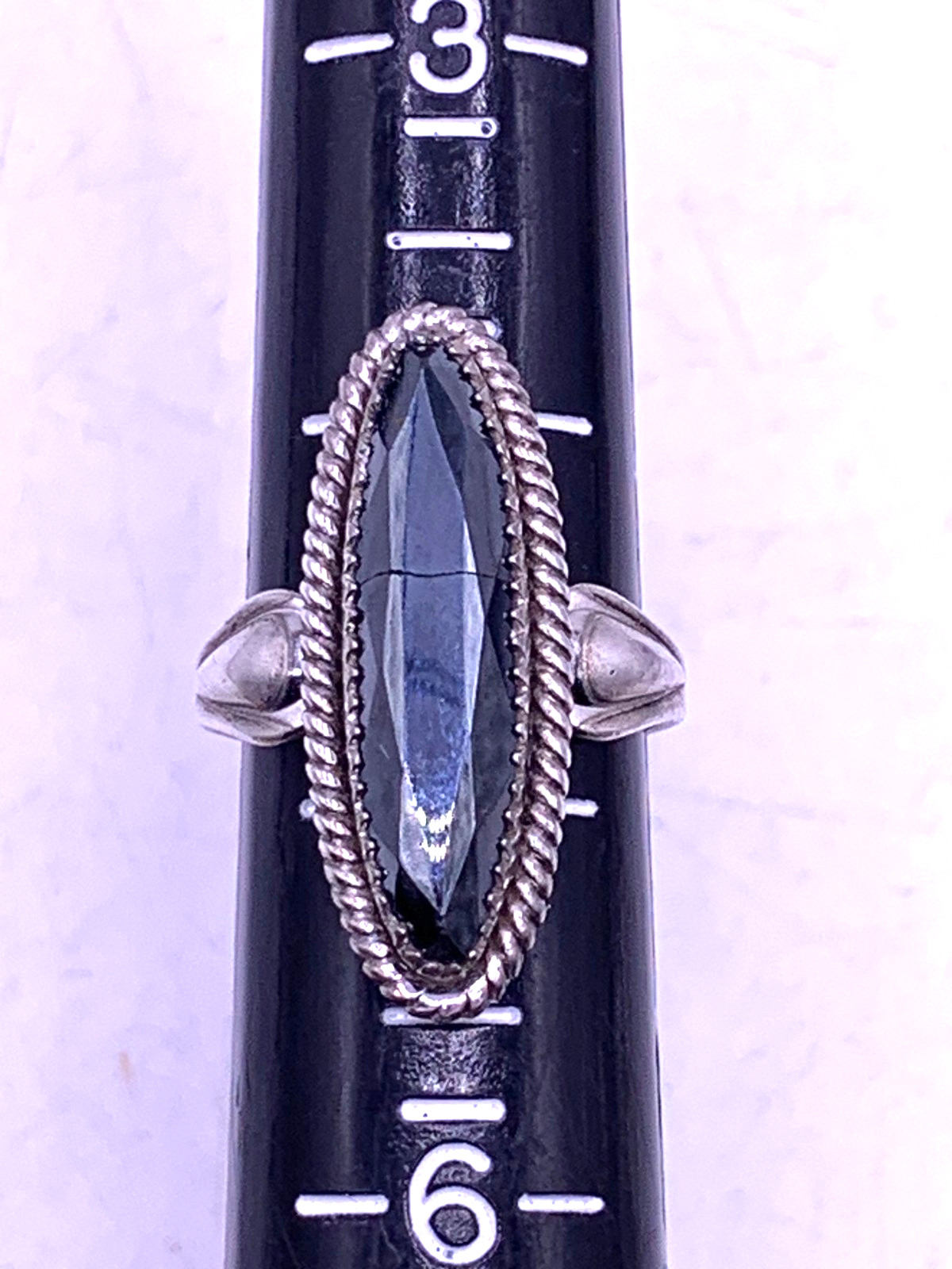Vintage Sterling Silver Hematite elongated ring size 5.5