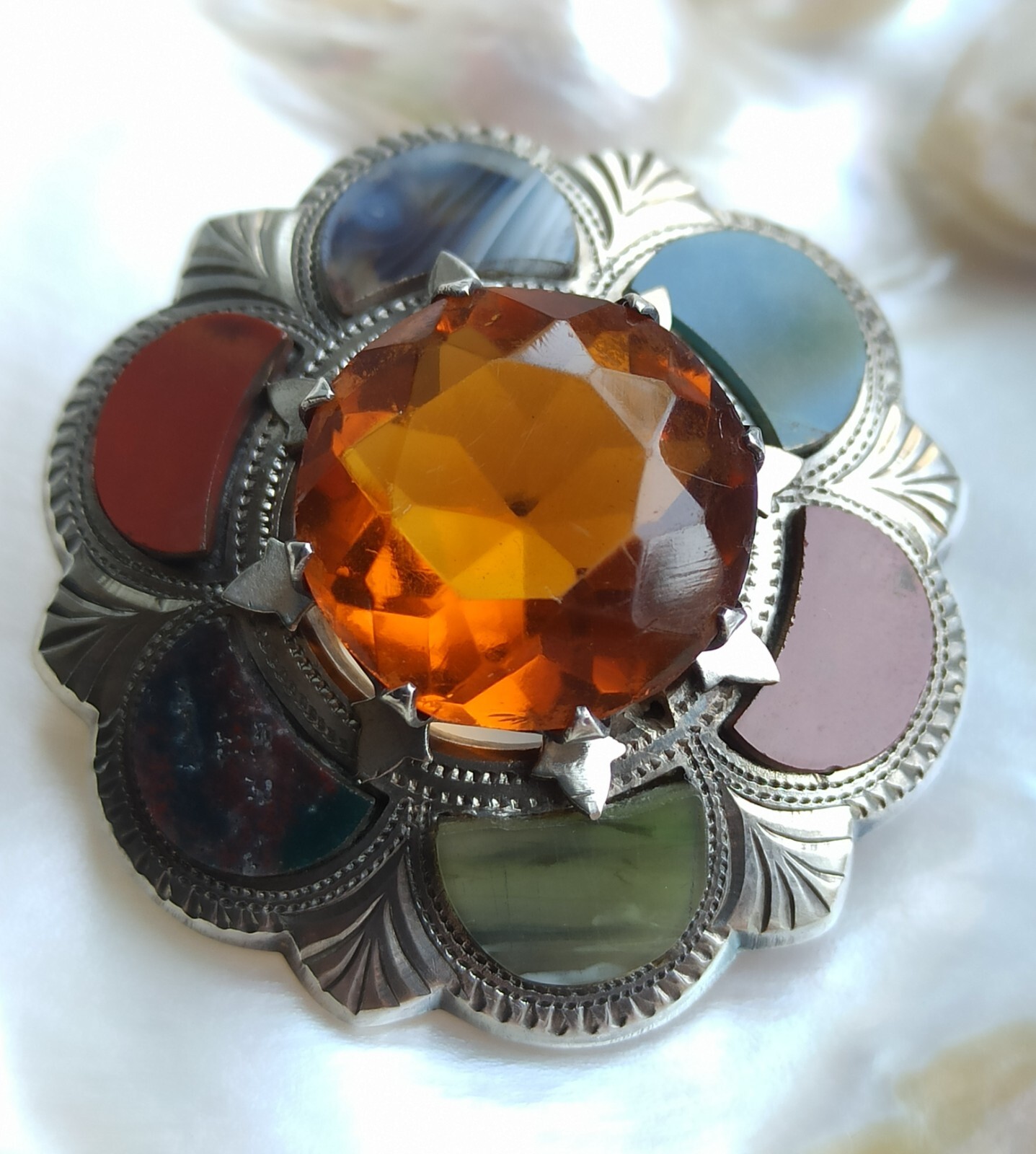 Antique Scottish Agate sterling silver 925 Birmingham Great Britain,1916,vintage