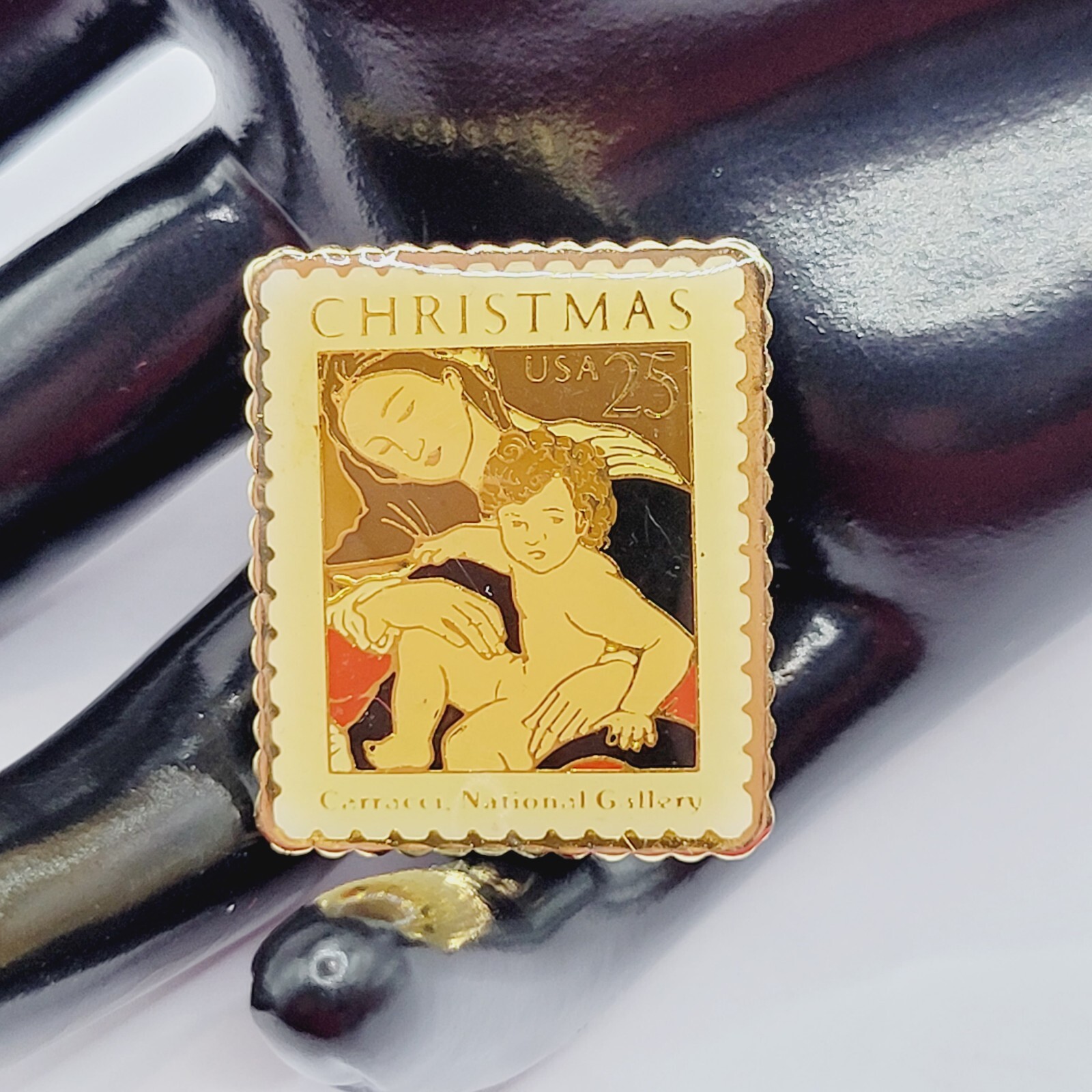 Madonna Child by Carracci USPS Stamp Small Metal Enamel Lapel Scatter Brooch Pin