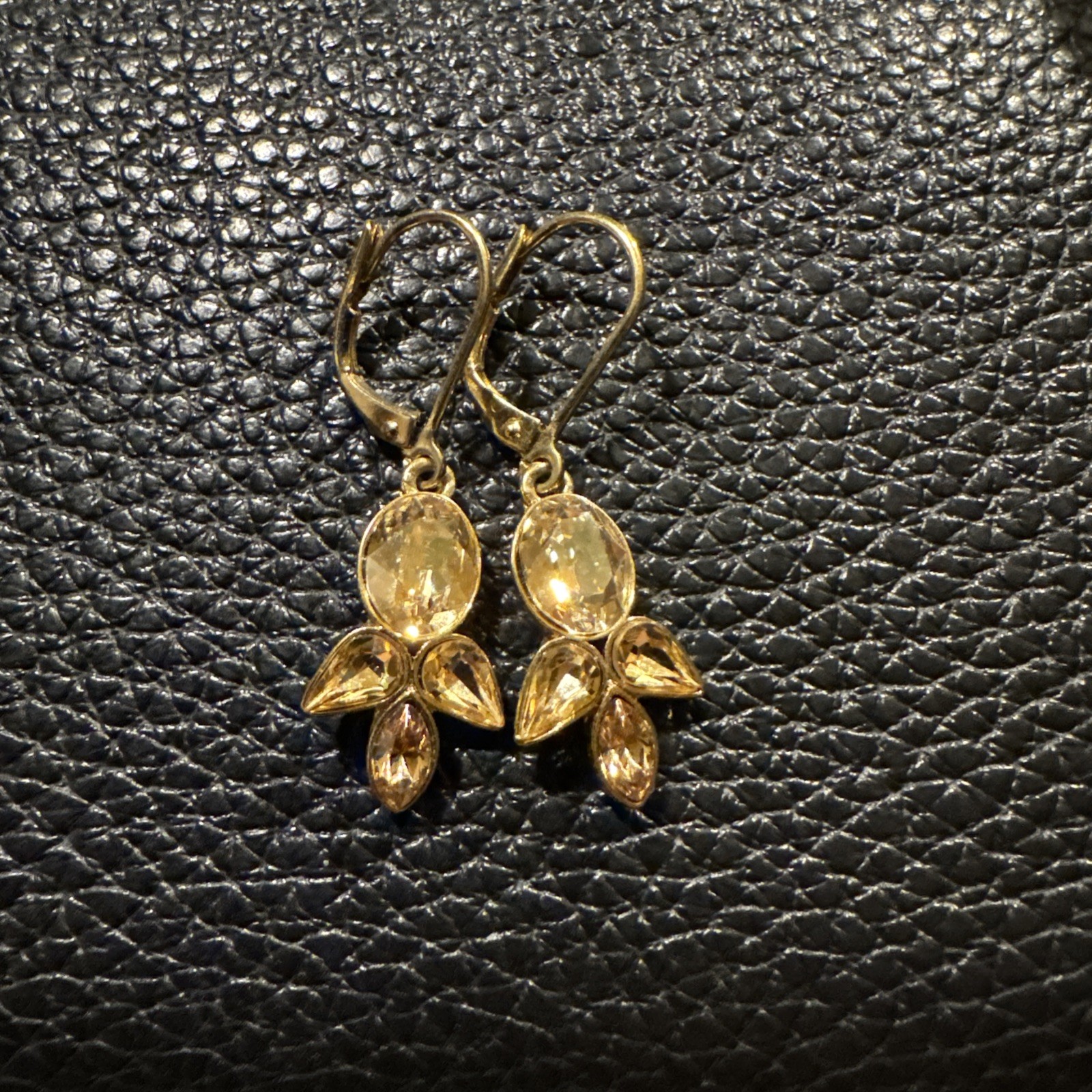 Vintage Givenchy flower Crystal Teardrop Earrings Amber Rhinestones Signed