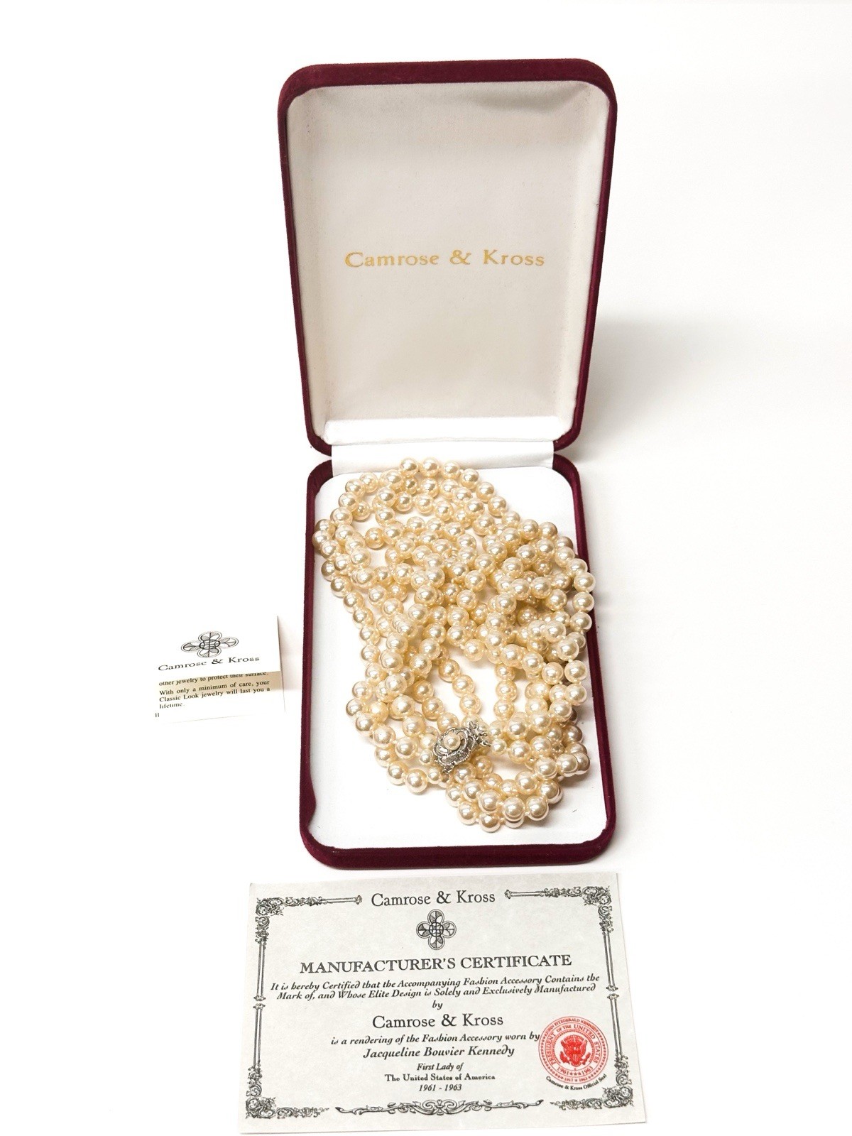CAMROSE & KROSS JBK TRIPLE STRAND PEARL NECKLACE WITH FLOWER CLASP 27 INCHES