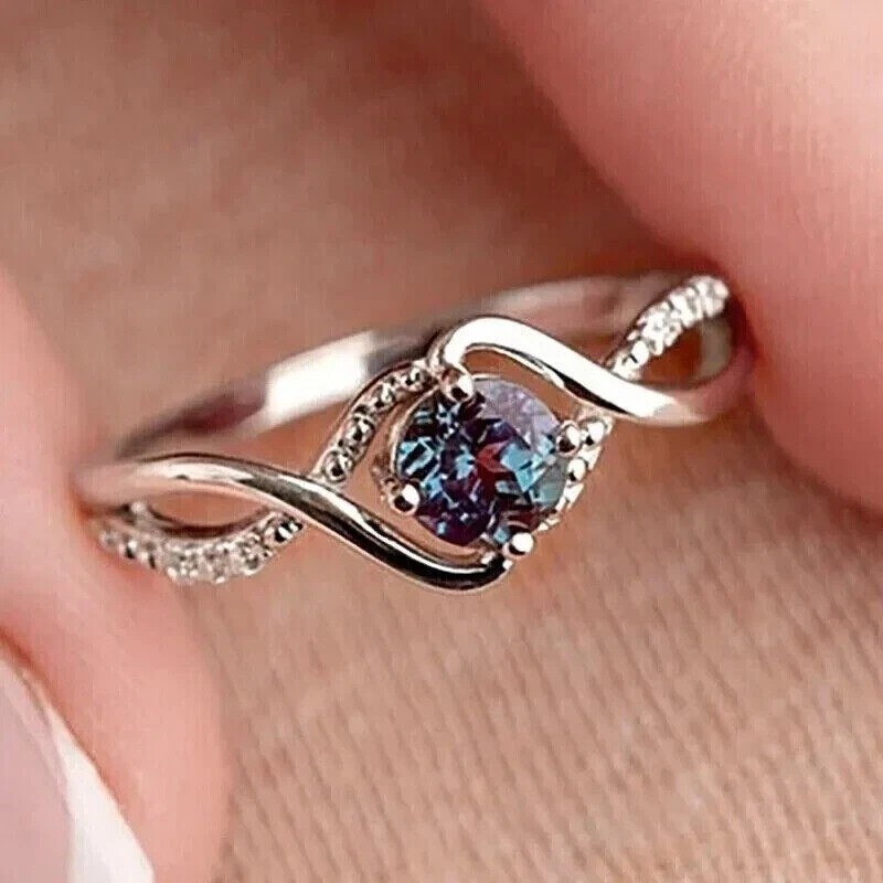 2.25Ct Round Cut Lab Created Alexandrite Anniversary 14K White Gold Finish Ring