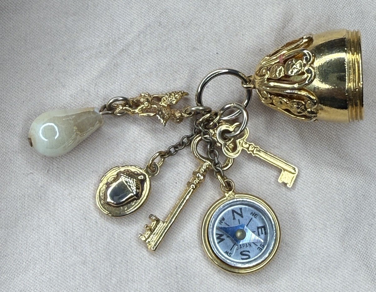 Vintage Multiple Charm Gold Tone Pendant With Some Wear On Gold Tone
