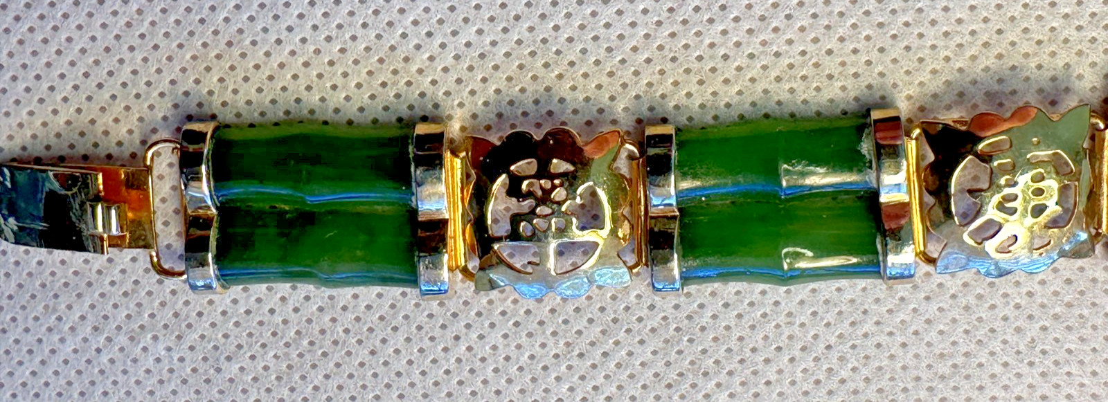 Vintage Chinese Nephrite Jade Bamboo Shape 5 Segment 10 Piece Bracelet With Box