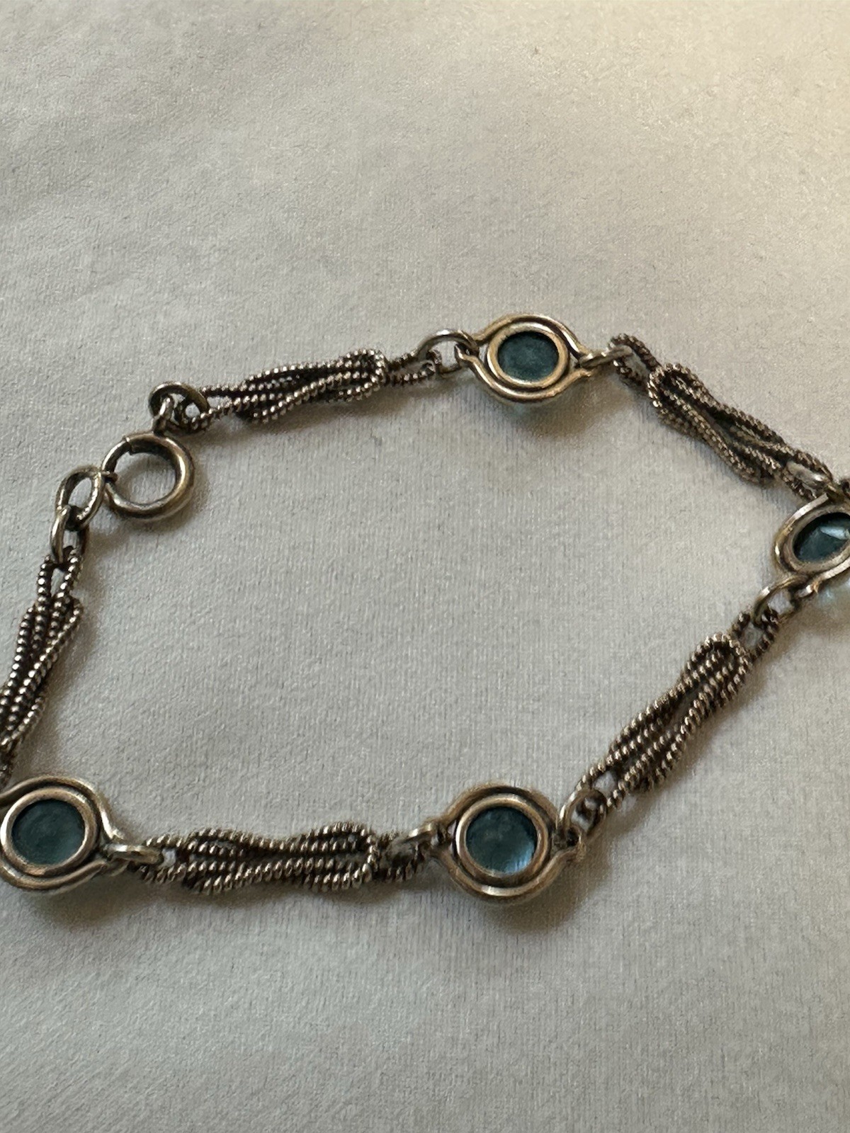 Vintage STURDY 12KT Gold Filled Blue Zircon Color Rhinestone Bracelet 7 IN