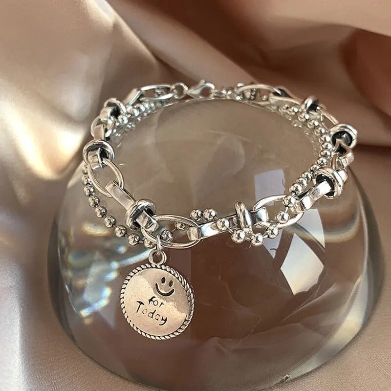 Retro Punk Geometry 925 Sterling Silver Chain Vintage Creative Women Bracelet