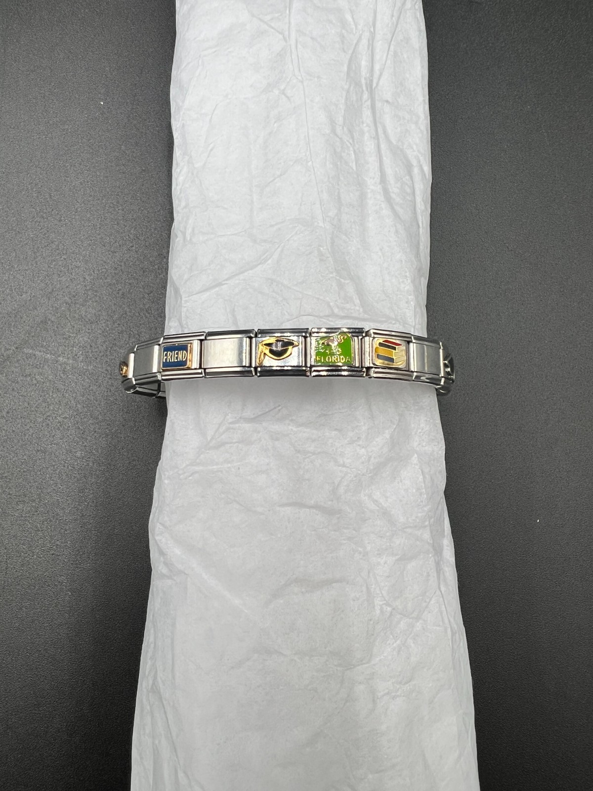 Vintage Italian Stainless Steel Stretch Charm Bracelet