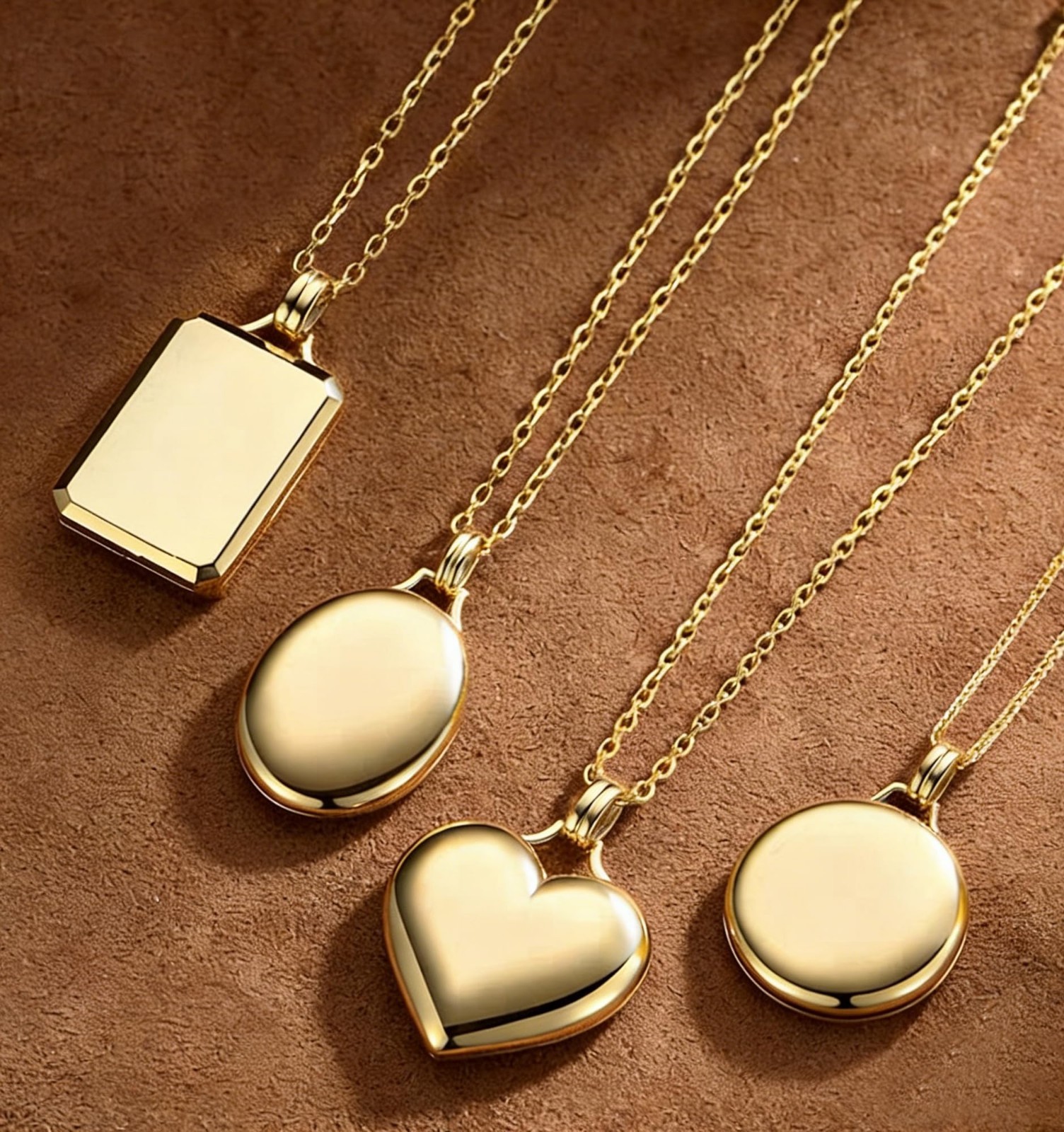 Love Heart Locket Necklace 14K Gold-Filled Oval Rectangle Photo Holder for Women
