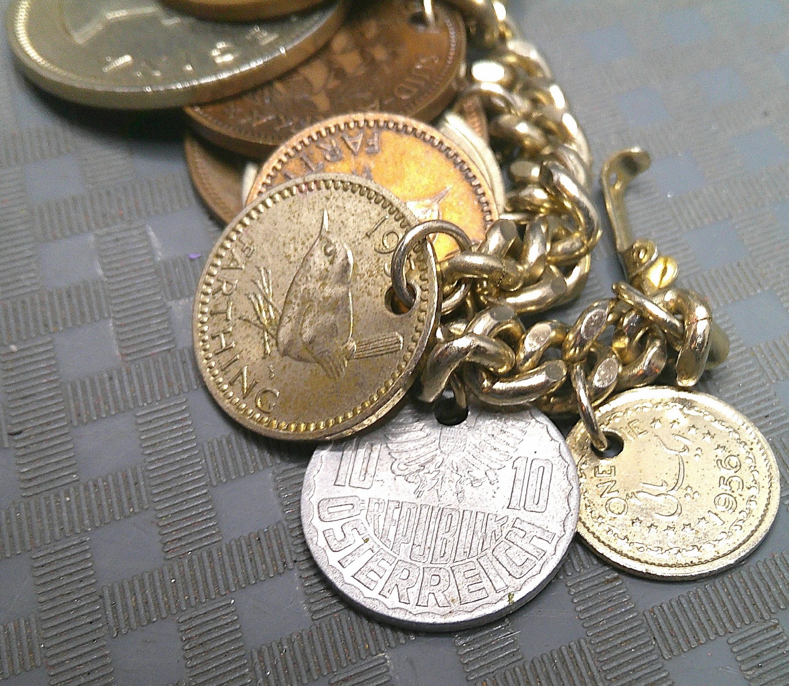 Vintage 1950s Coin Charm Bracelet British Colonies Pakistan India South Africa