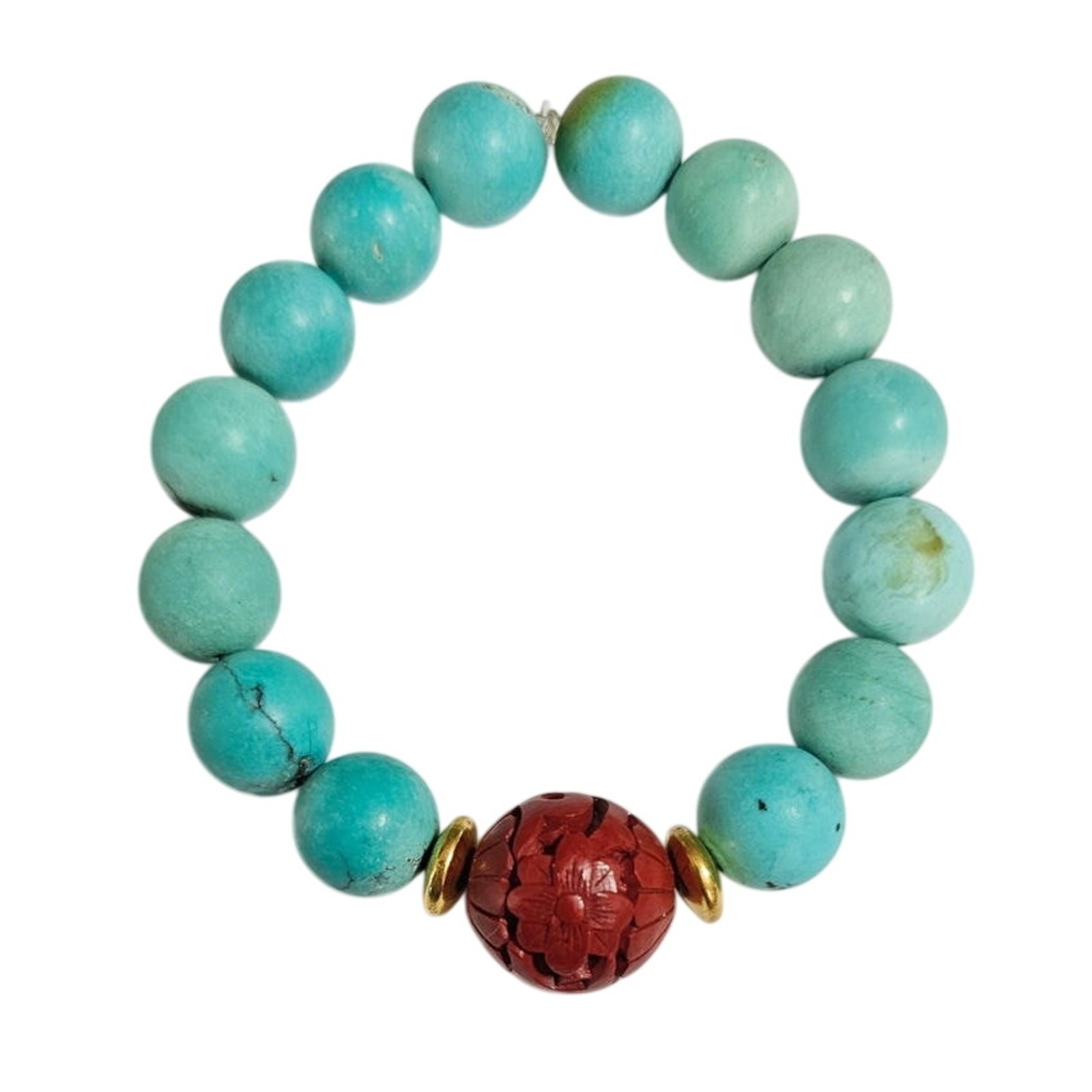 “Imperial Garden” Upcycled Cinnabar & Turquoise Statement Bracelet