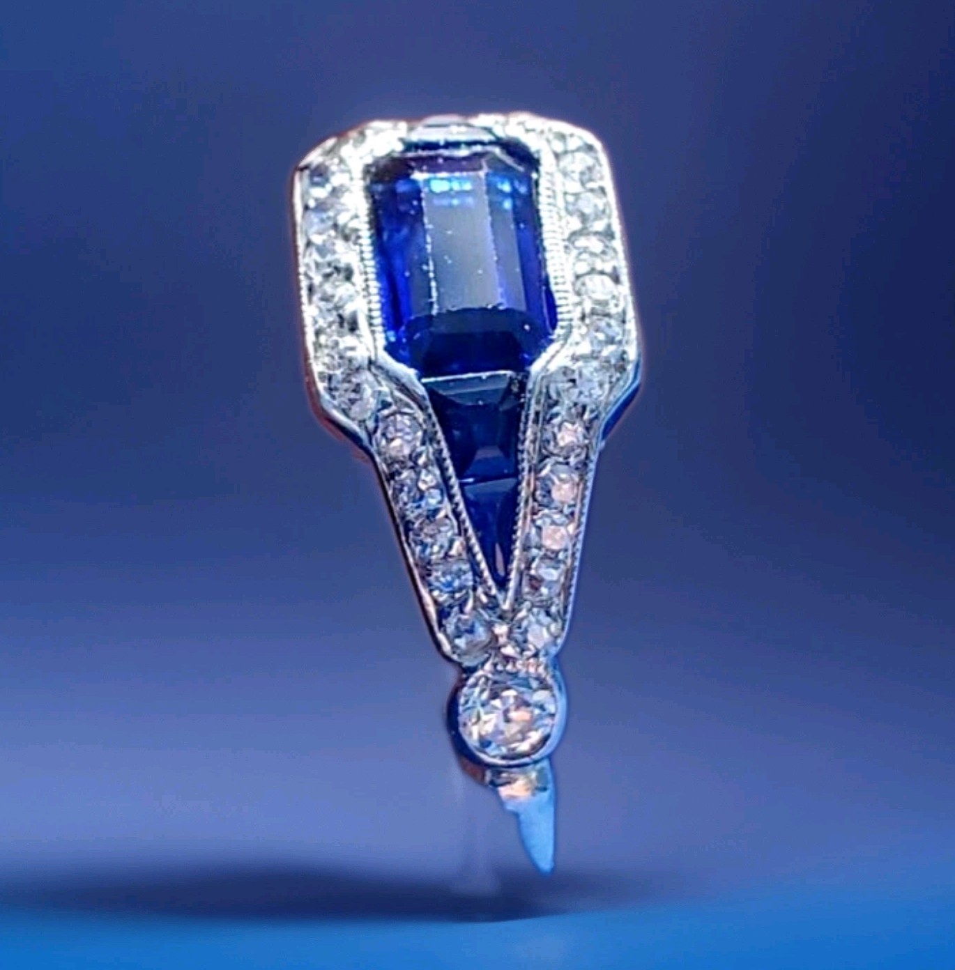 Original EARTH MINED SAPPHIRE DIAMOND ART Deco SOLID PLATINUM Engagement RING 6
