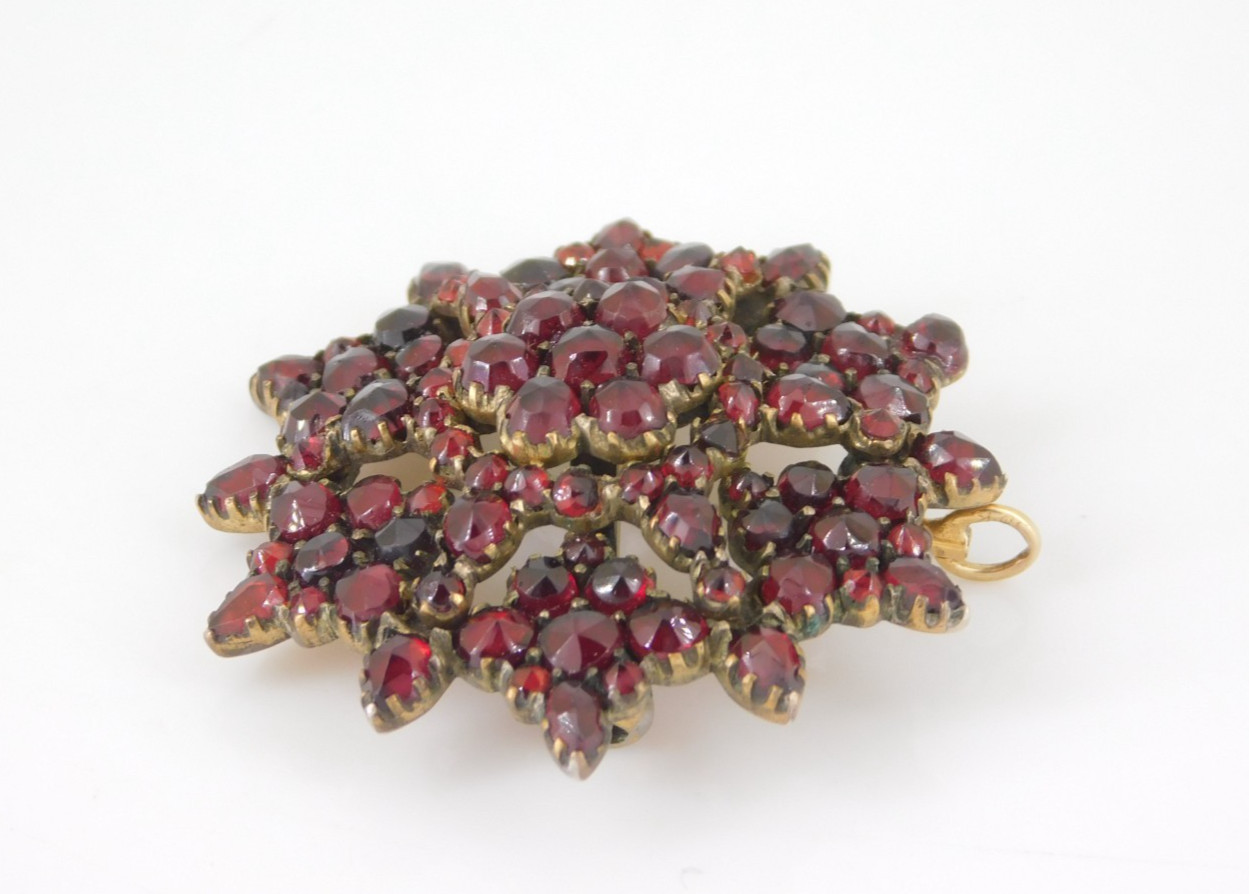 Vintage / Antique Victorian Czech Bohemian Garnet Pin / Pendant