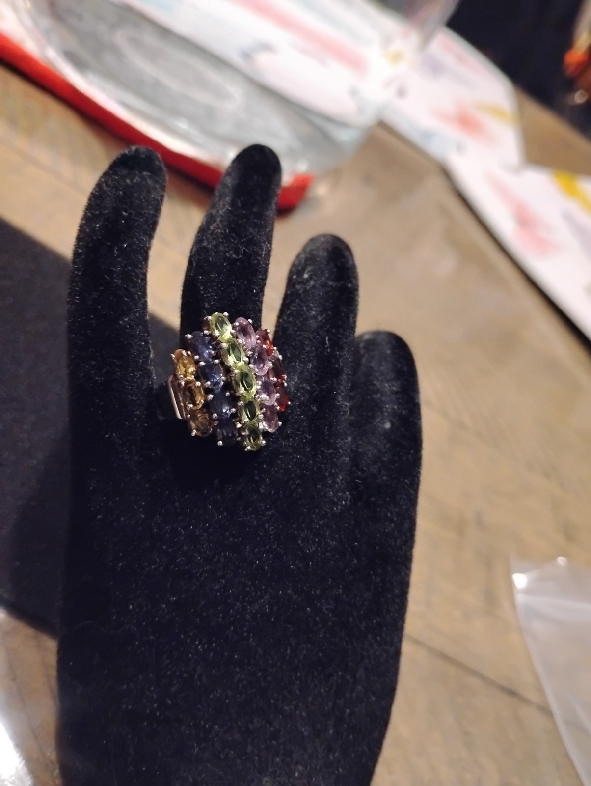 Vintage Ring Sterling Silver Rainbow Multi Gemstone Gem Sapphire/Peridot/Citrine